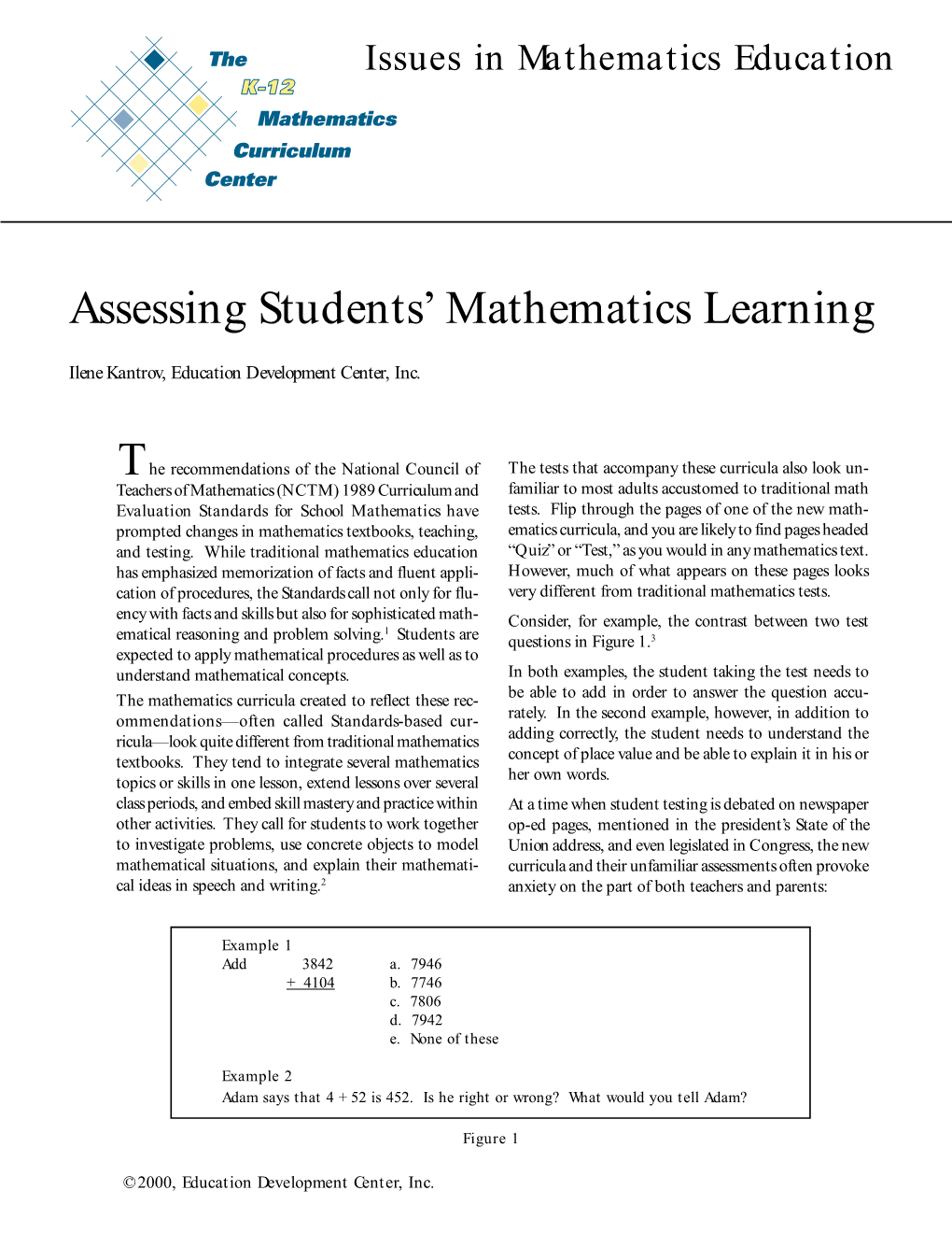 Assessing Students' Mathematics Learning