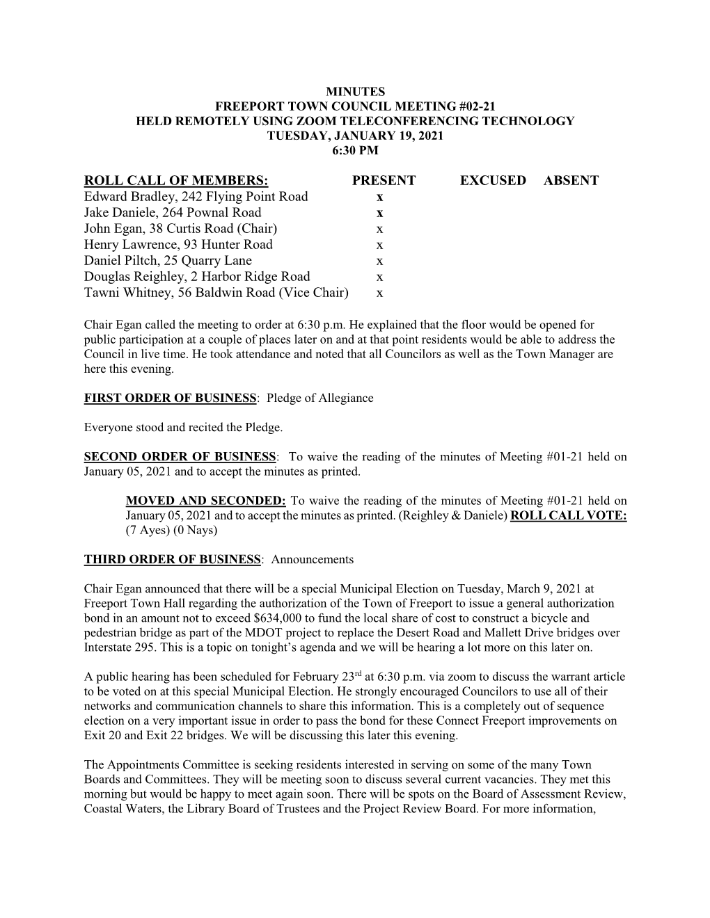 Town Council Minutes 01/19/2021