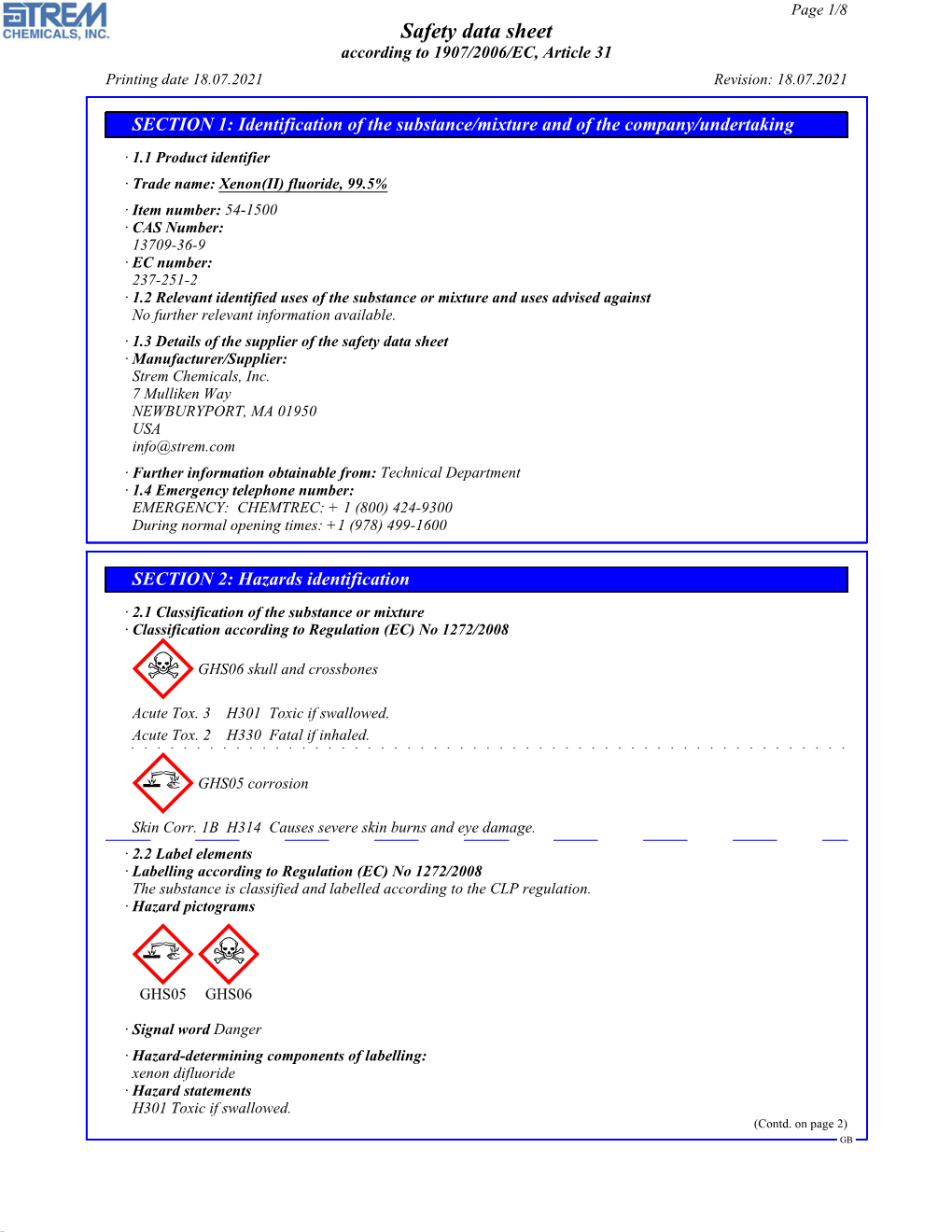 Data Sheet According to 1907/2006/EC, Article 31 Printing Date 18.07.2021 Revision: 18.07.2021