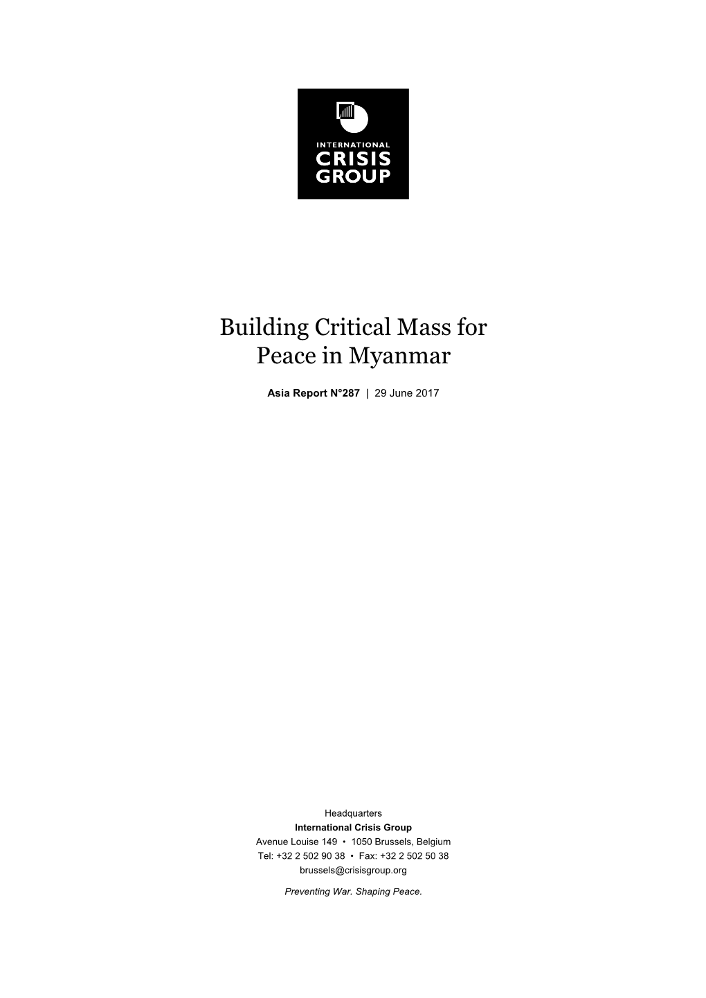 Building Critical Mass for Peace in Myanmar.Docx