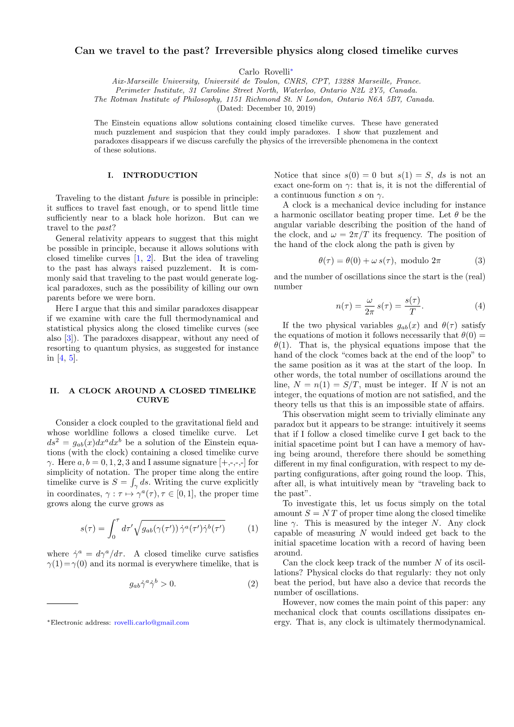 Irreversible Physics Along Closed Timelike Curves