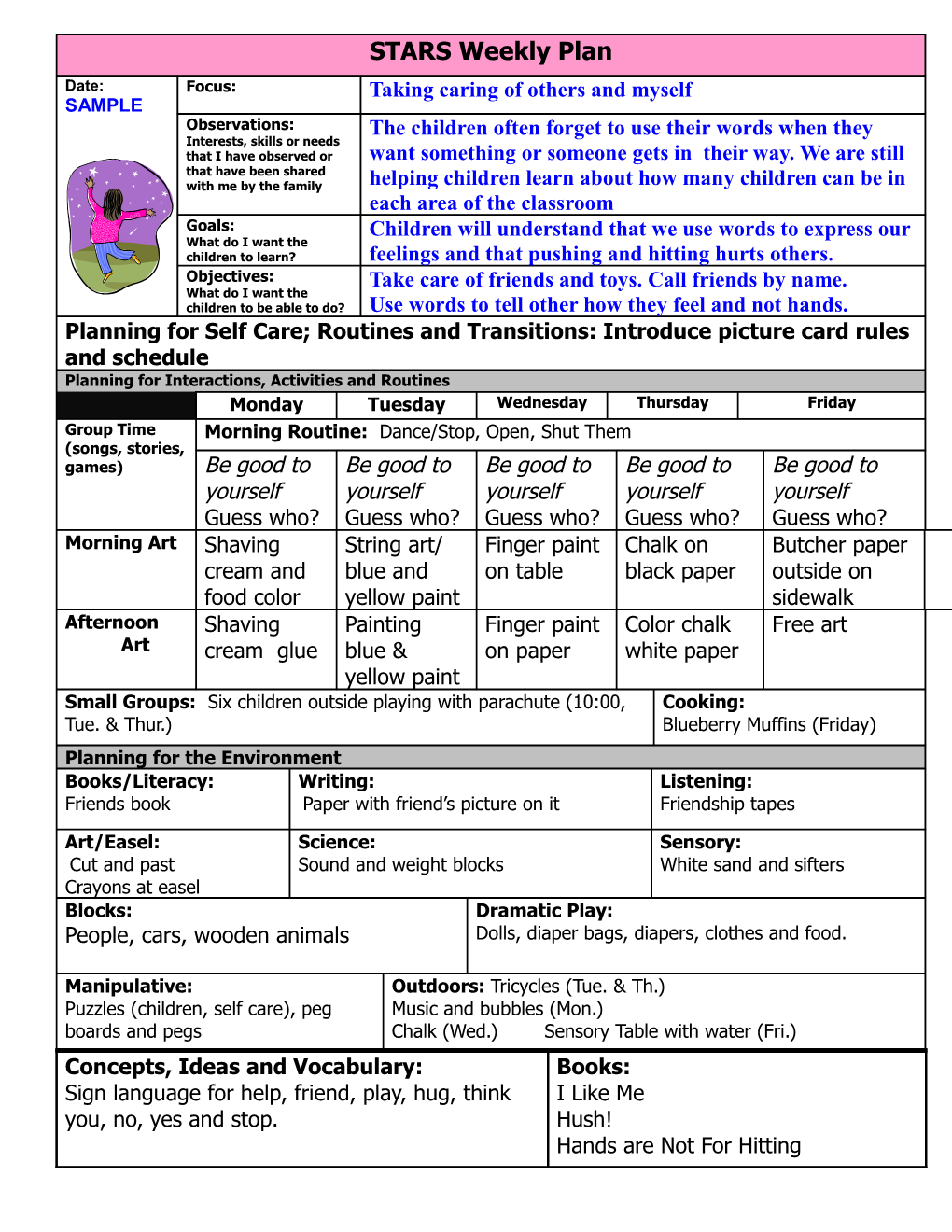 STARS Weekly Plan