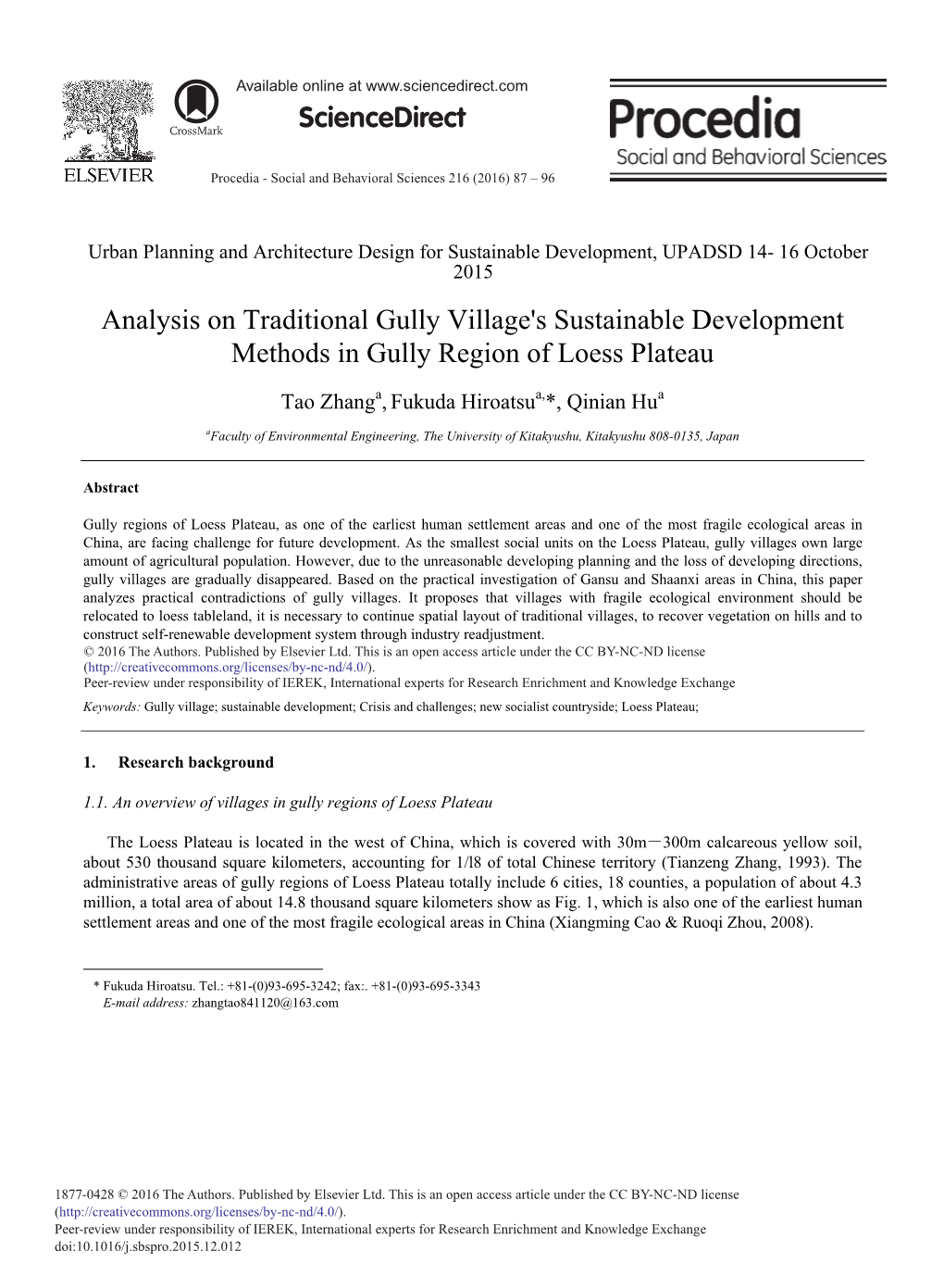 Analysis on Traditional Gully Village's Sustainable Development Methods in Gully Region of Loess Plateau