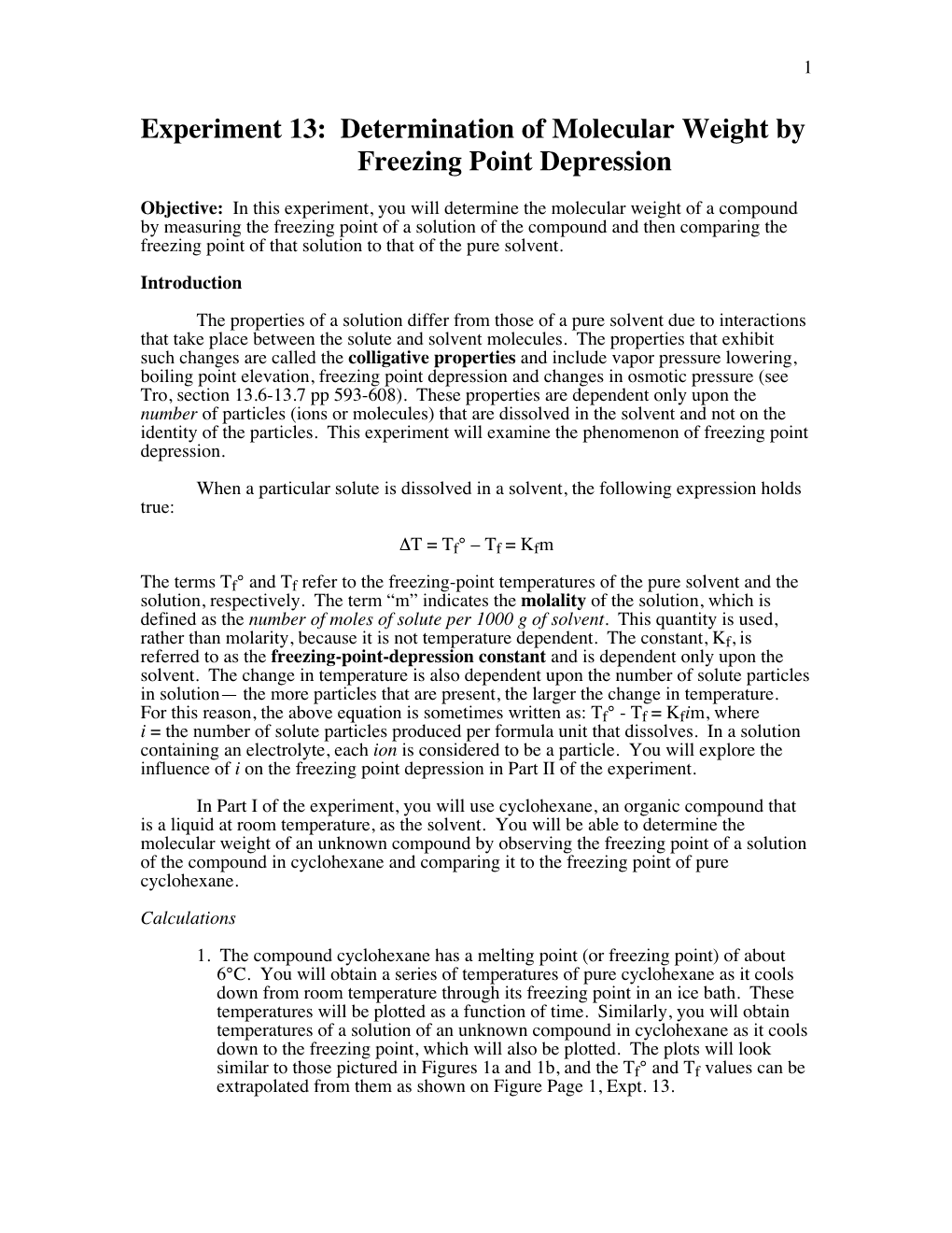 Determination of Molecular Weight by Freezing Point Depression