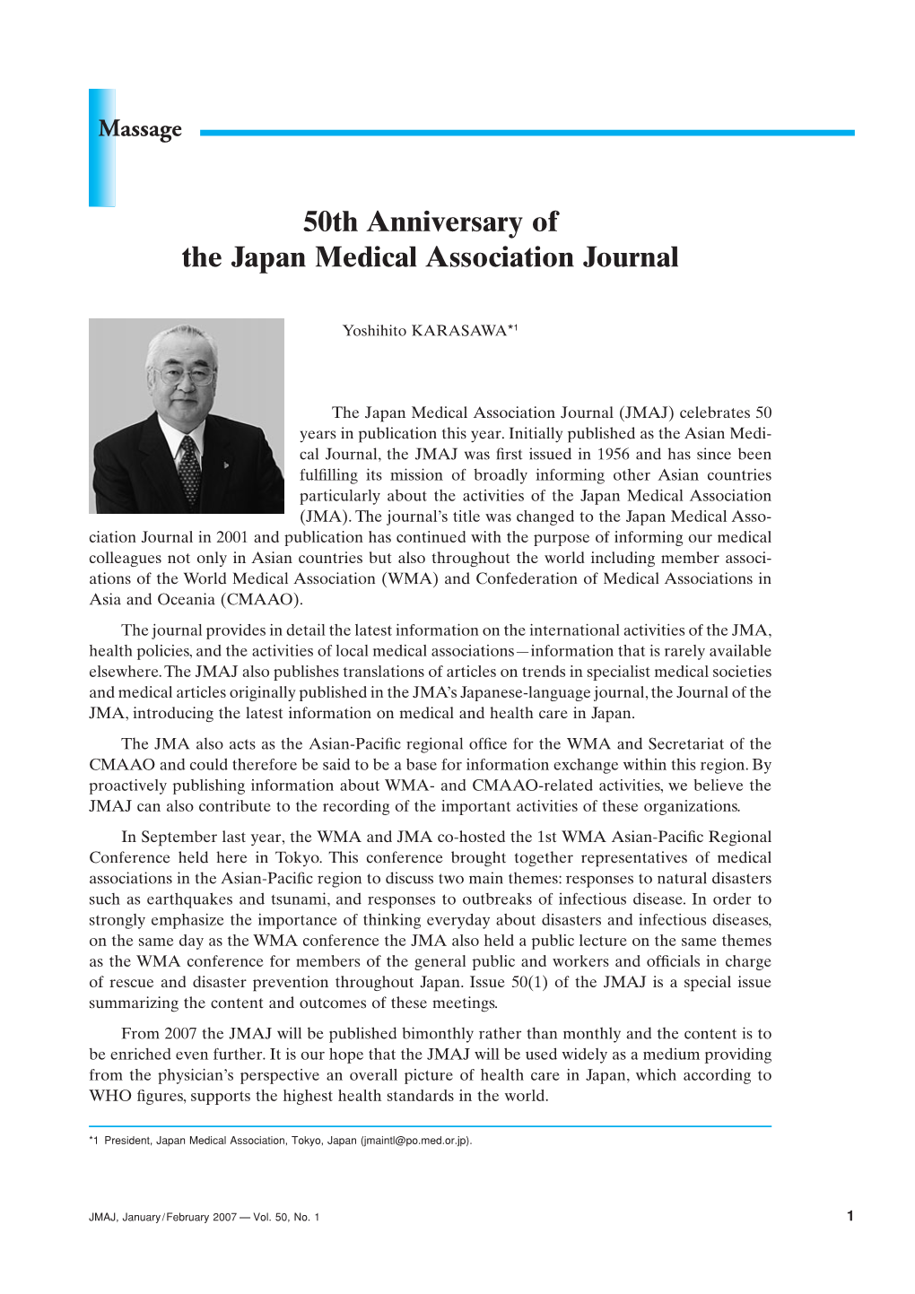 50Th Anniversary of the Japan Medical Association Journal