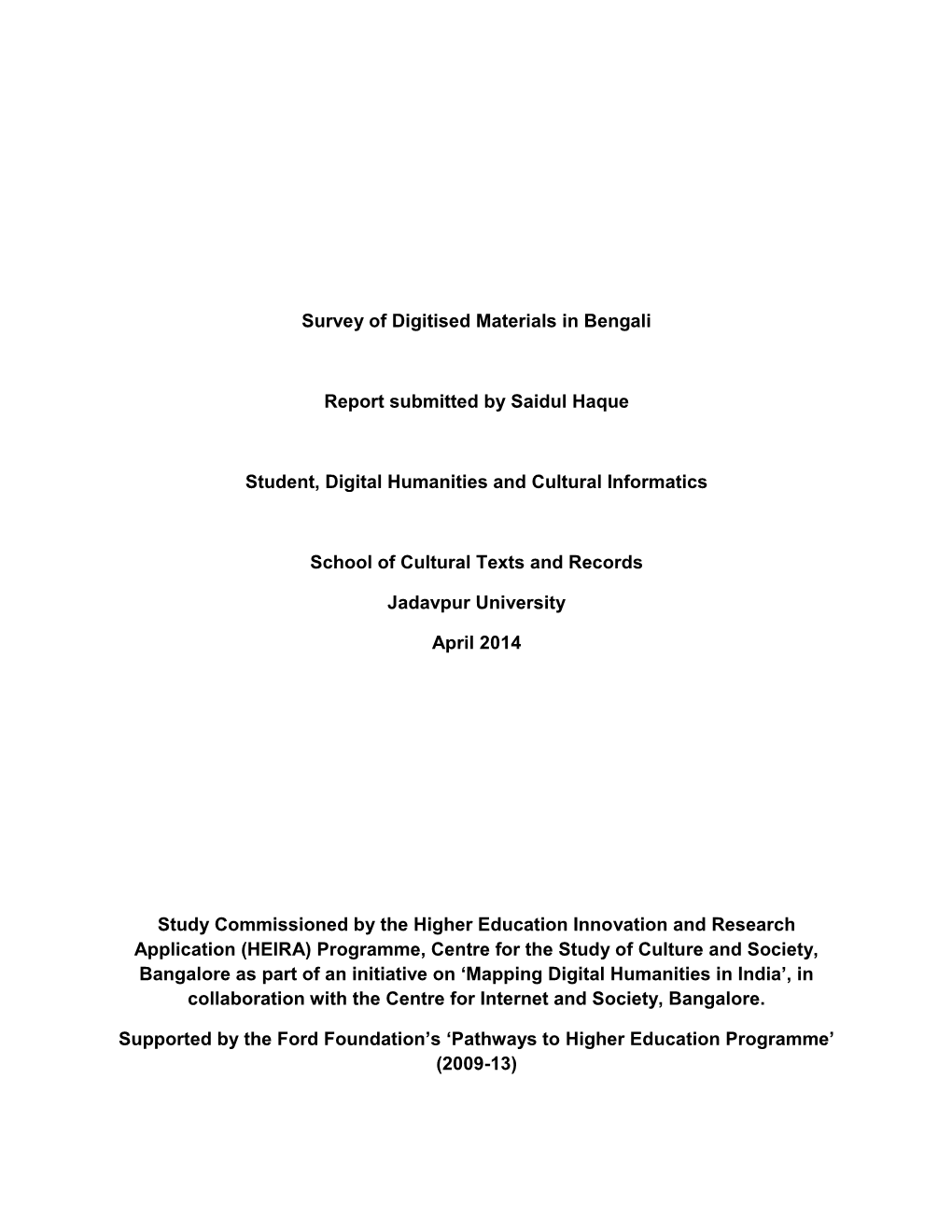 Survey of Digitised Materials in Bengali, Saidul Haque (Jadavpur