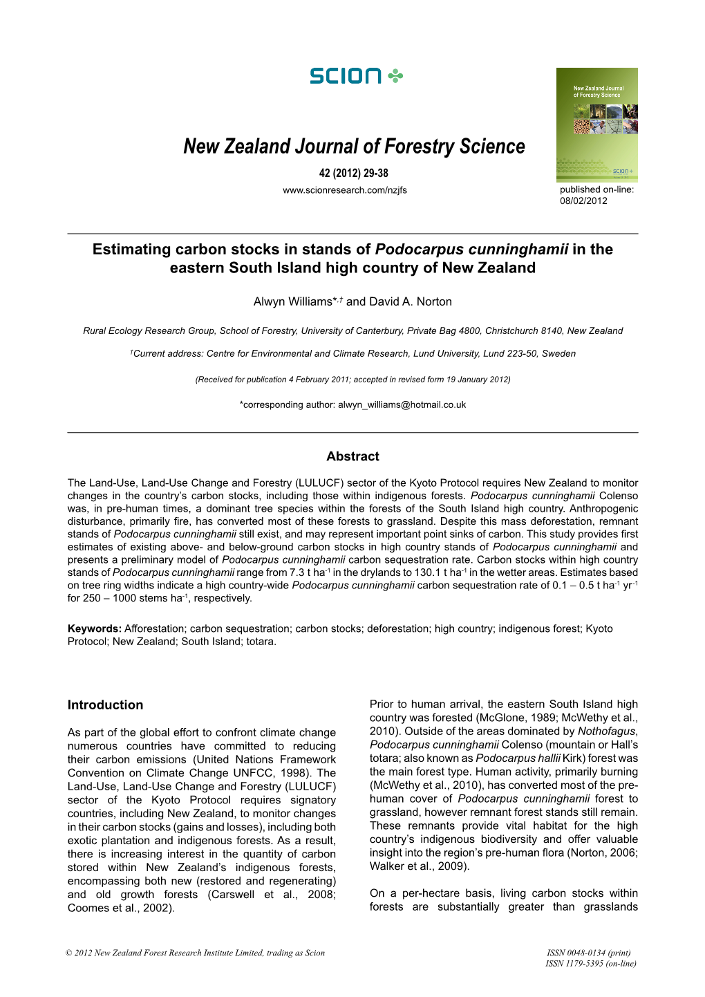 New Zealand Journal of Forestry Science 42 (2012) 29-38 Published On-Line: 08/02/2012