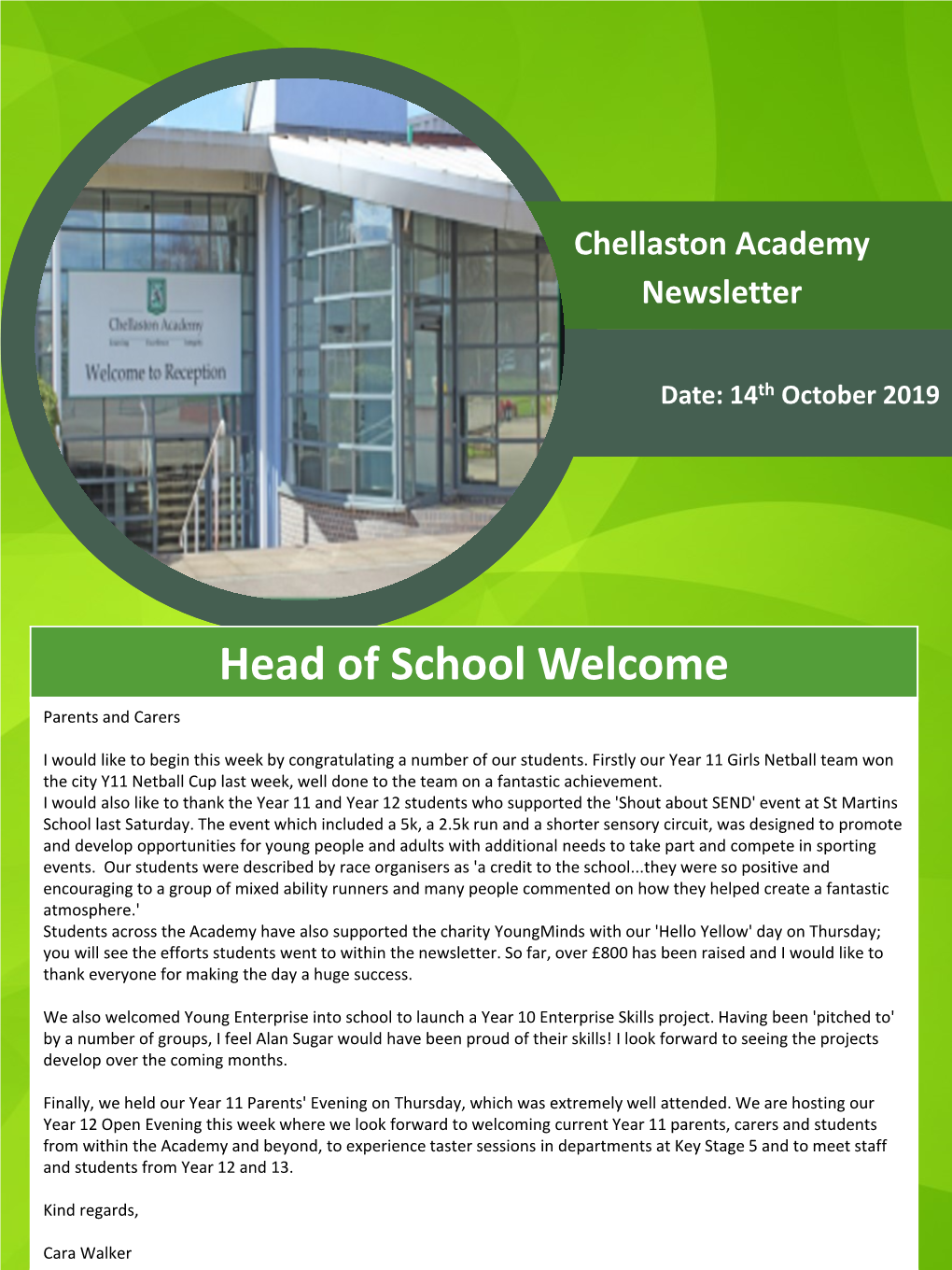 Head of School Welcome Parents and Carers