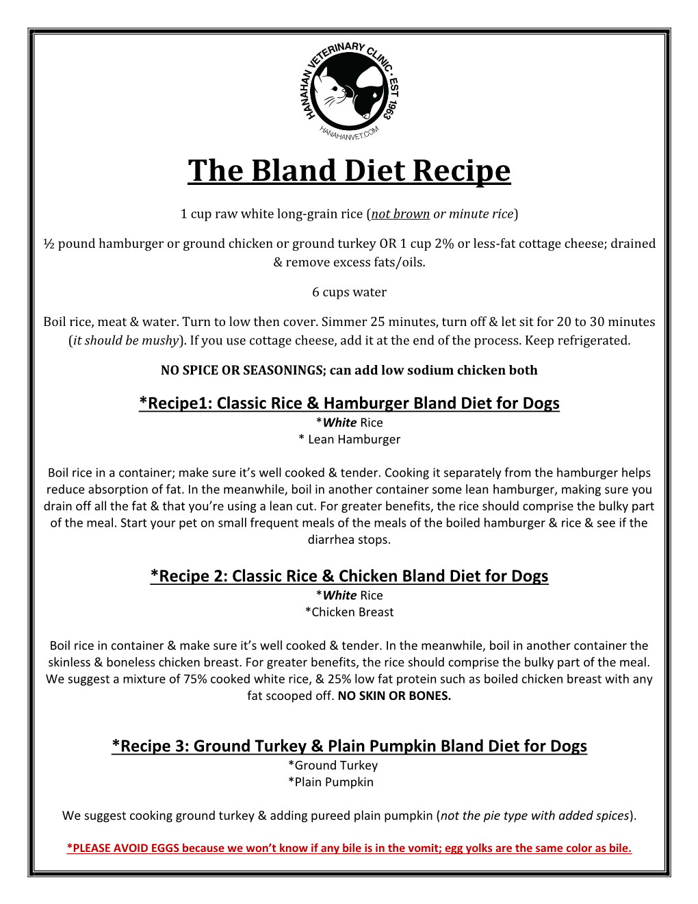 The Bland Diet Recipe