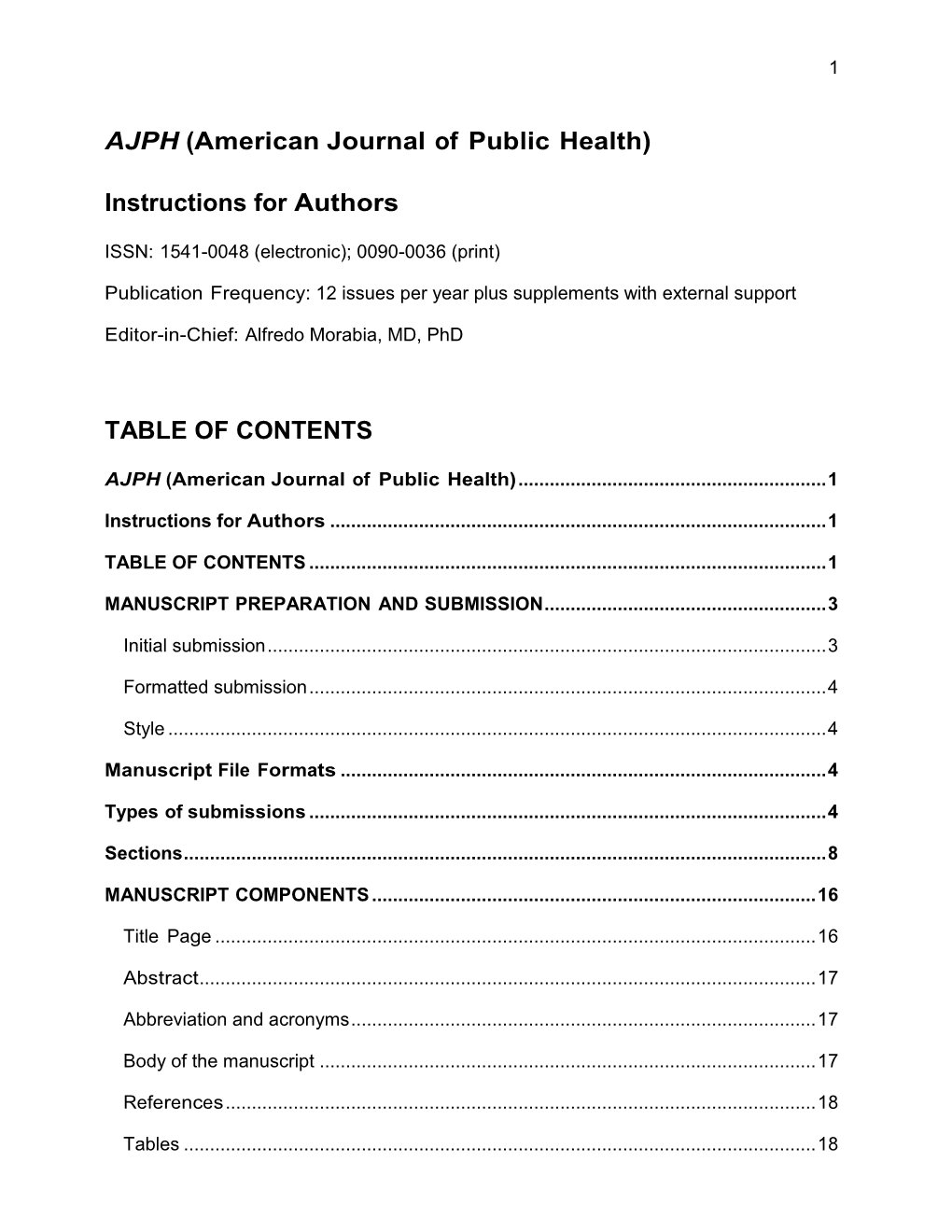 Instructions for Authors TABLE of CONTENTS