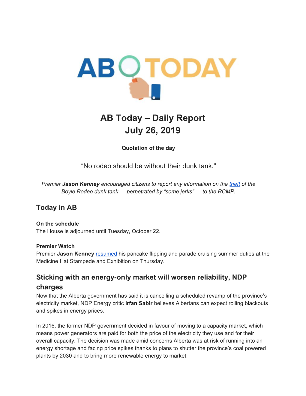 AB Today – Daily Report July 26, 2019