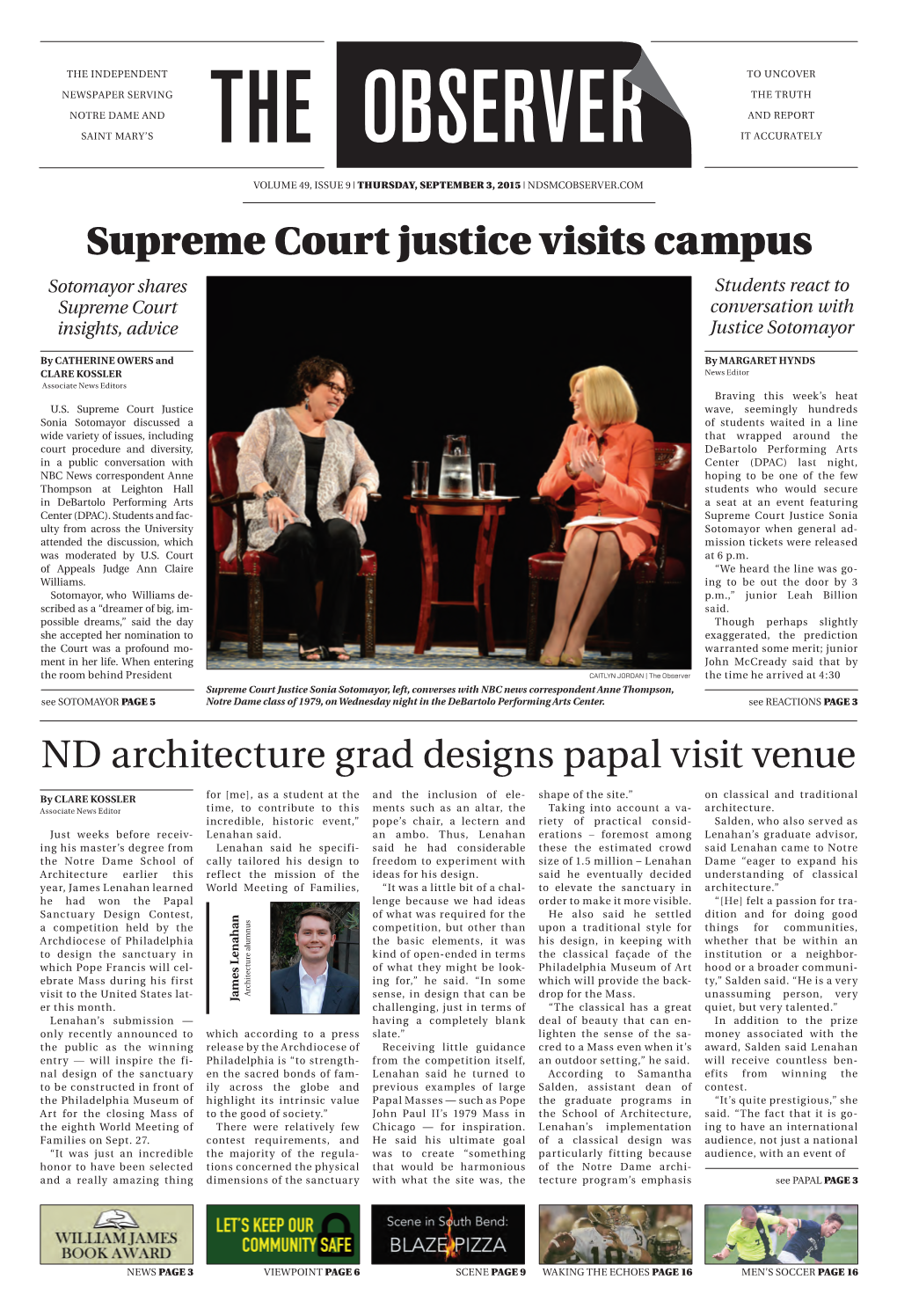 Supreme Court Justice Visits Campus Nd Architecture Grad Designs Papal