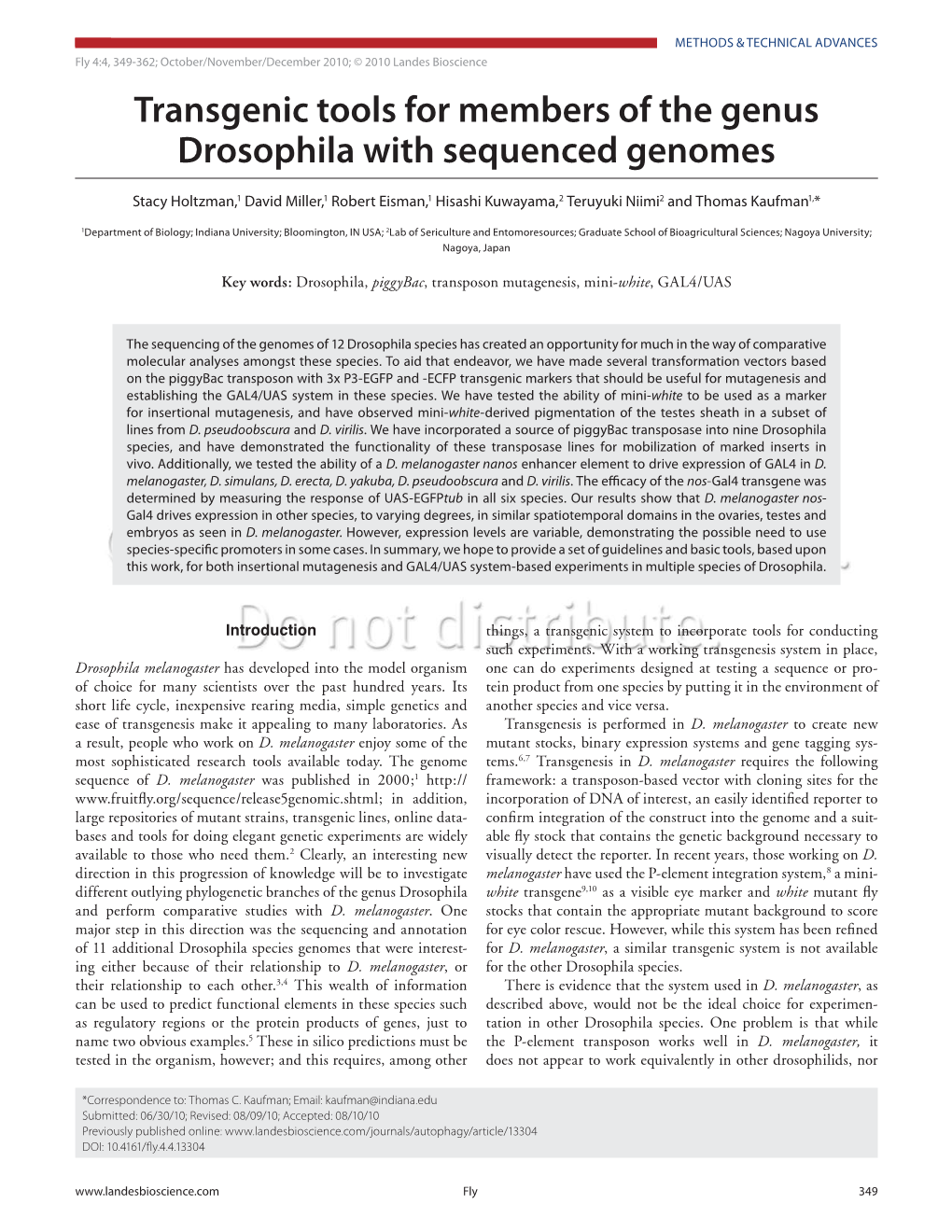 Transgenic Tools for Members of the Genus Drosophila with Sequenced Genomes