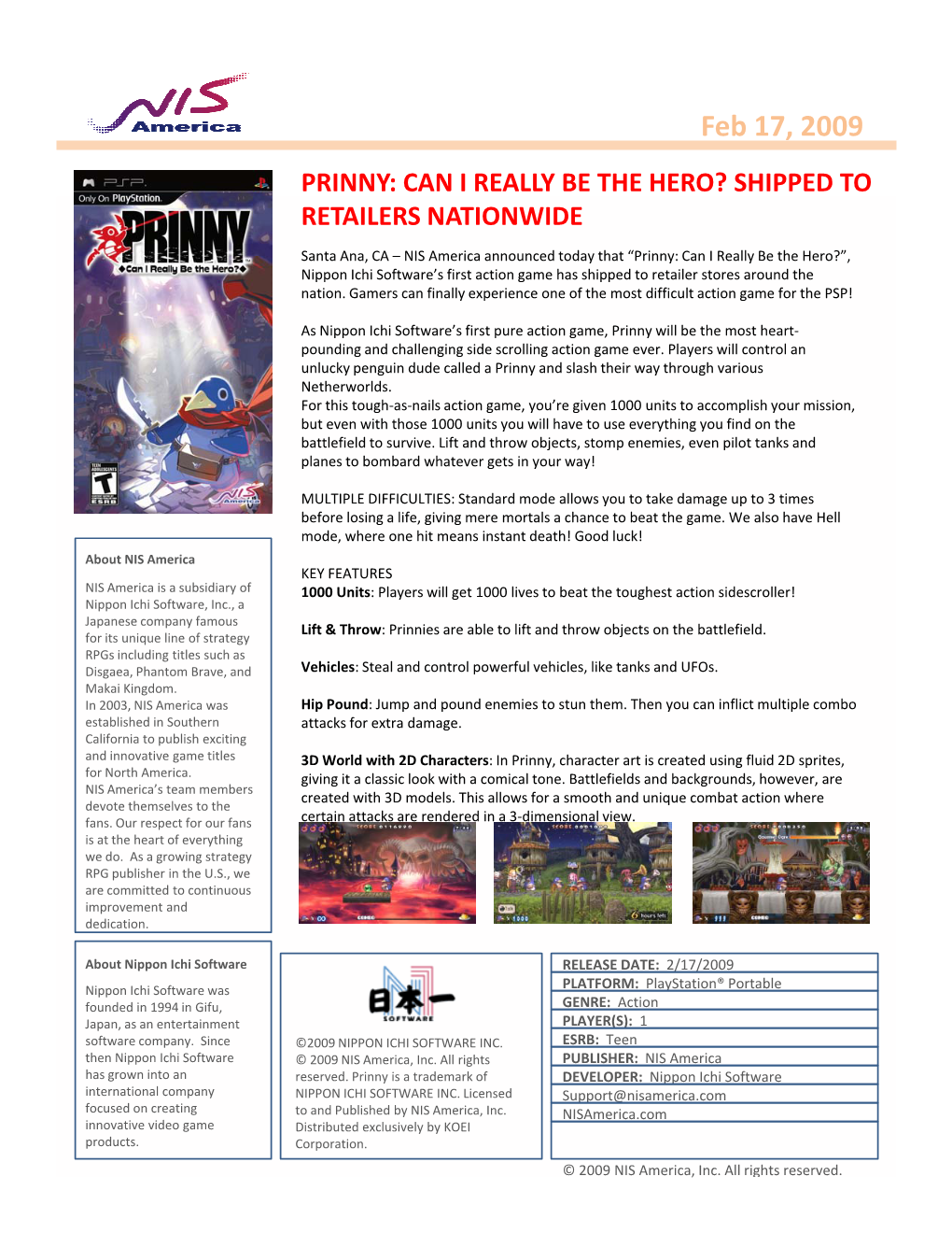 Prinny: Can I Really Be the Hero? Shipped to Retailers Nationwide