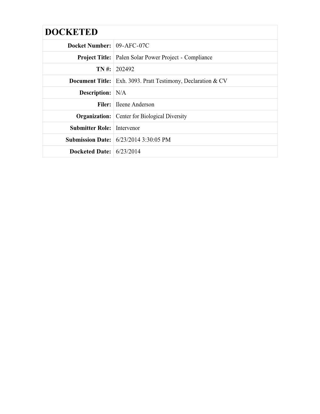 DOCKETED Docket Number: 09-AFC-07C Project Title: Palen Solar Power Project - Compliance TN #: 202492 Document Title: Exh