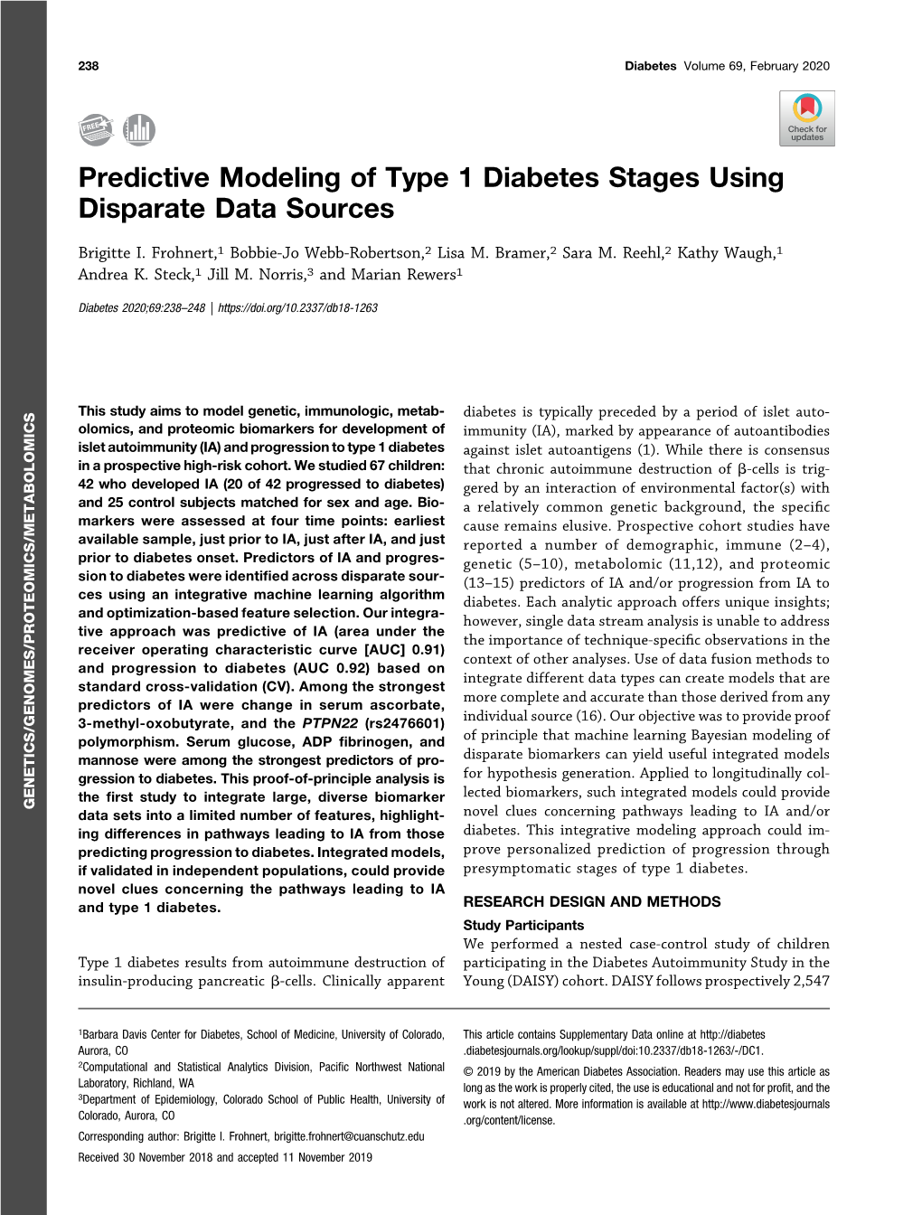 Predictive Modeling of Type 1 Diabetes Stages Using Disparate Data Sources