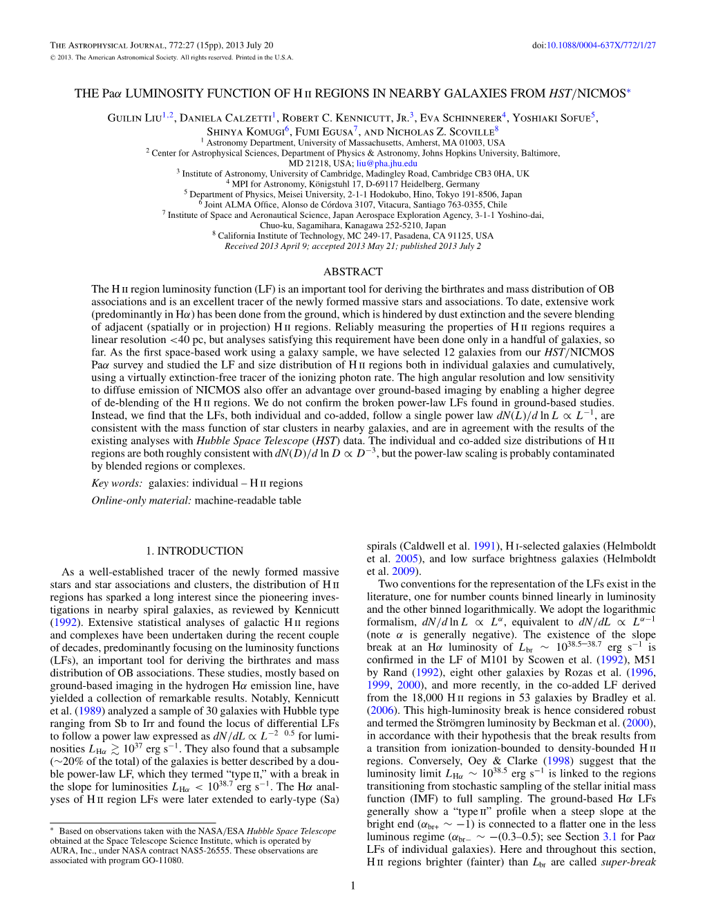 THE Paα LUMINOSITY FUNCTION of HII REGIONS in NEARBY