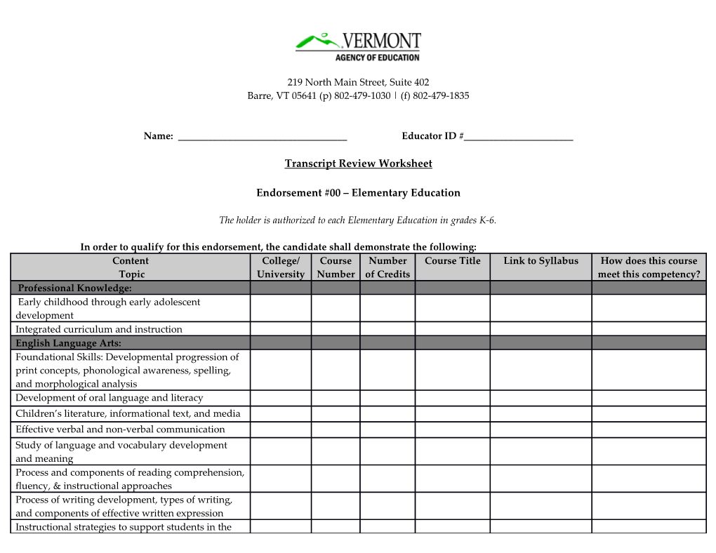 TR Worksheet Elelemnary Education