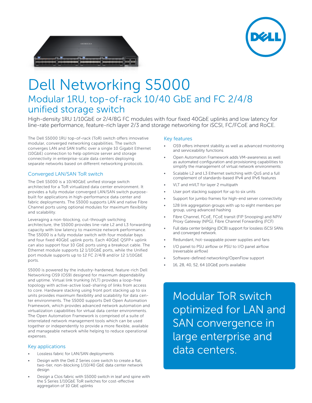 Dell Networking S5000 Spec Sheet