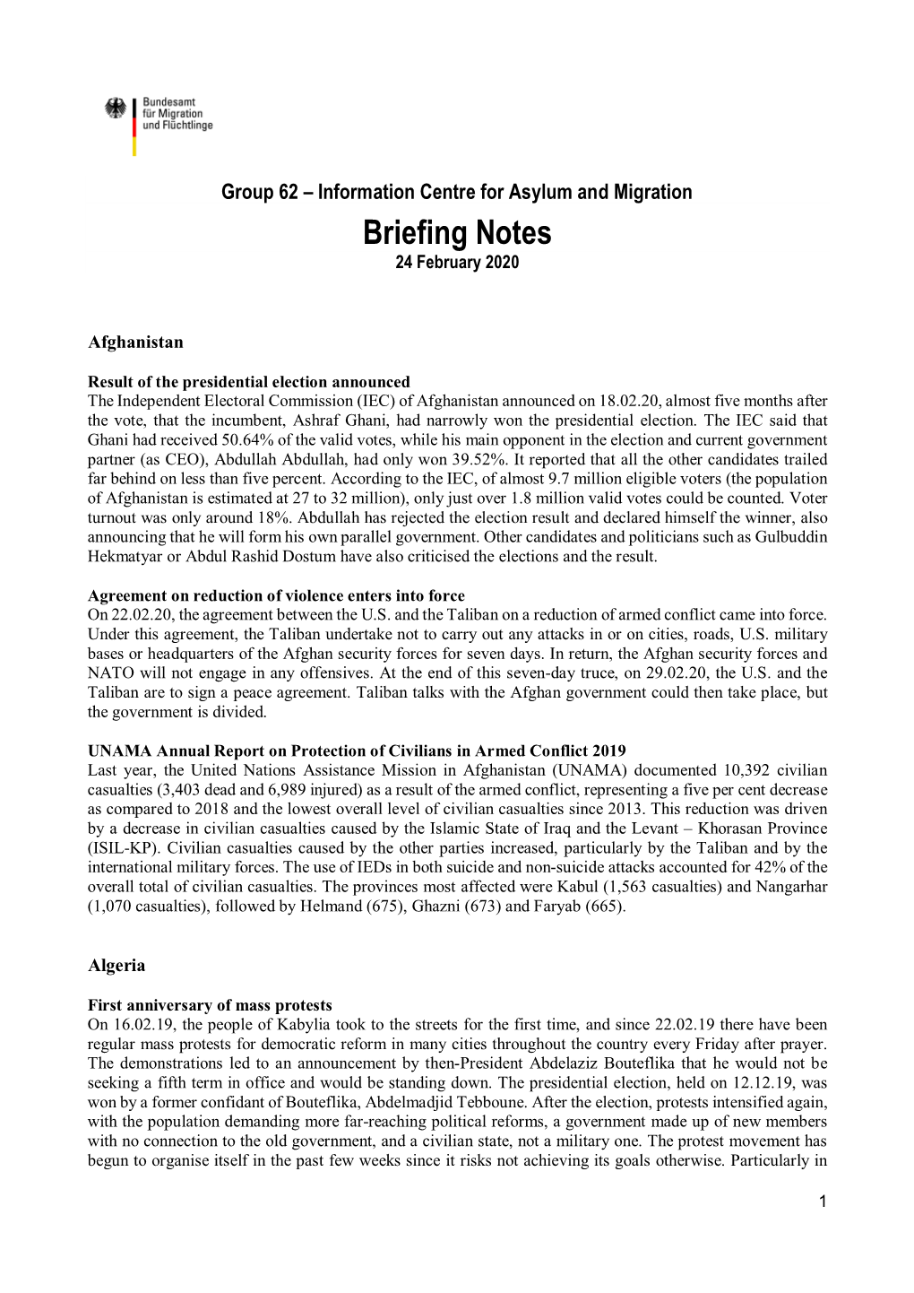 Briefing Notes 24 February 2020