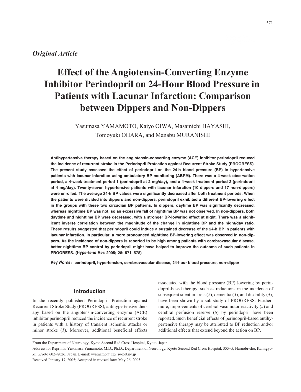 Effect of the Angiotensin-Converting Enzyme Inhibitor