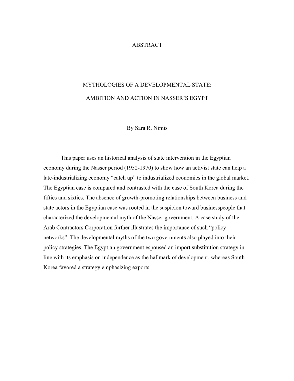 Chapter One: Theories of the State and Its Impact on Global Competetiveness