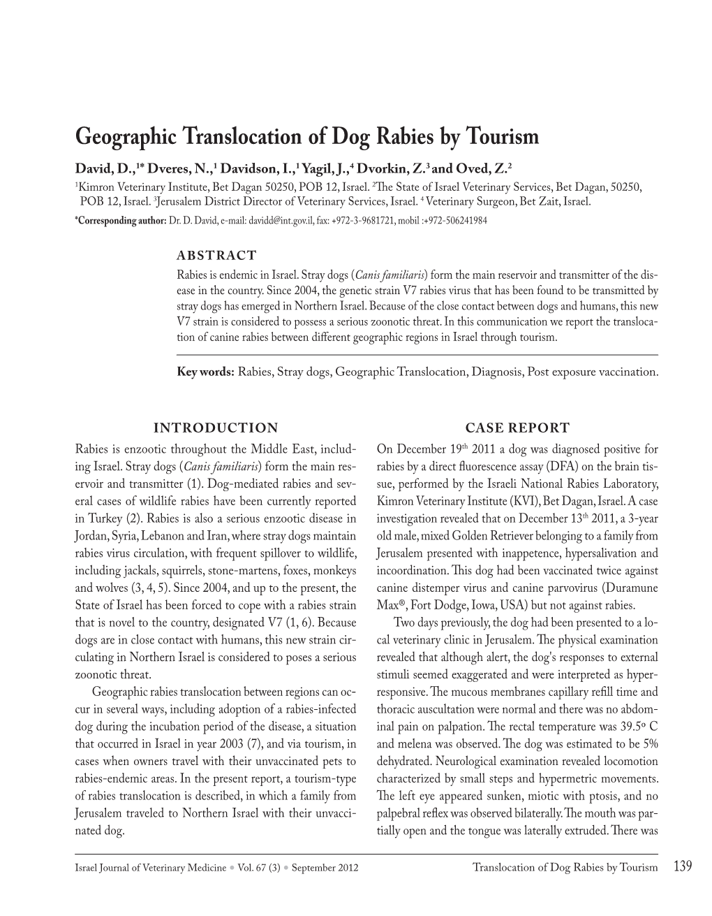 Geographic Translocation of Dog Rabies by Tourism