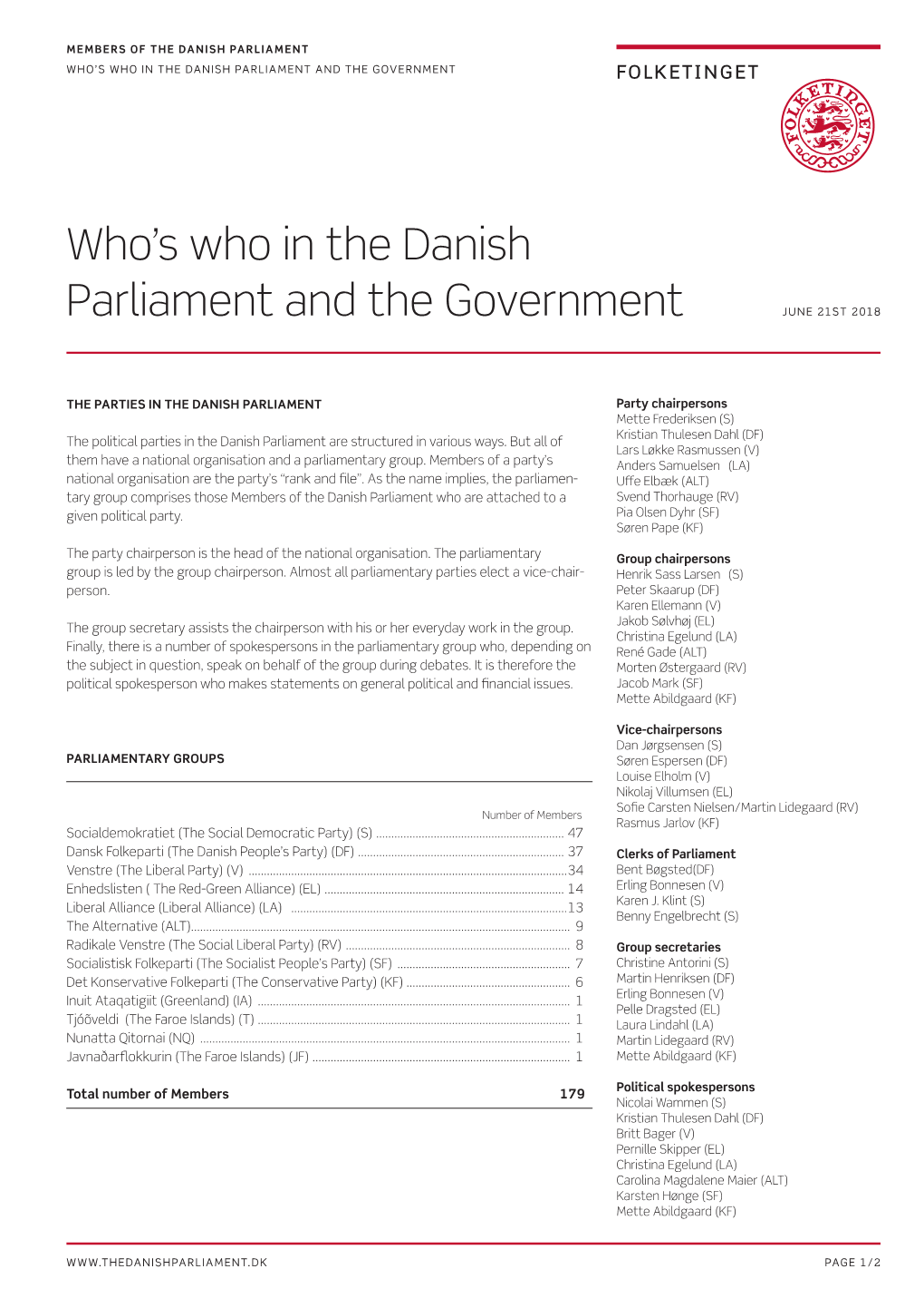 Who's Who in the Danish Parliament and the Government