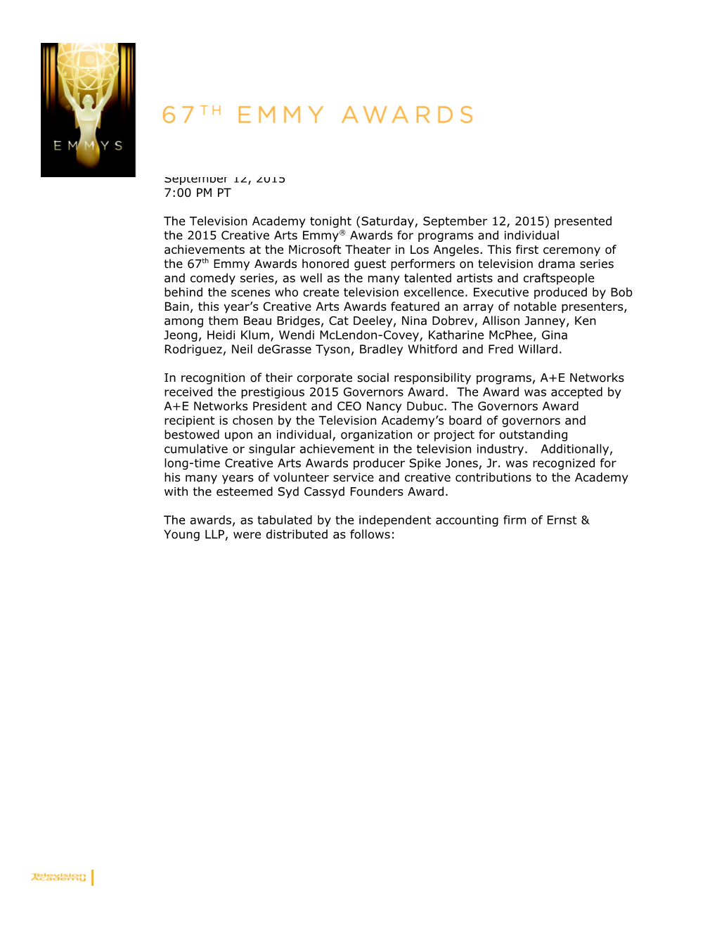 2015 Creative Arts Emmy AWARDS