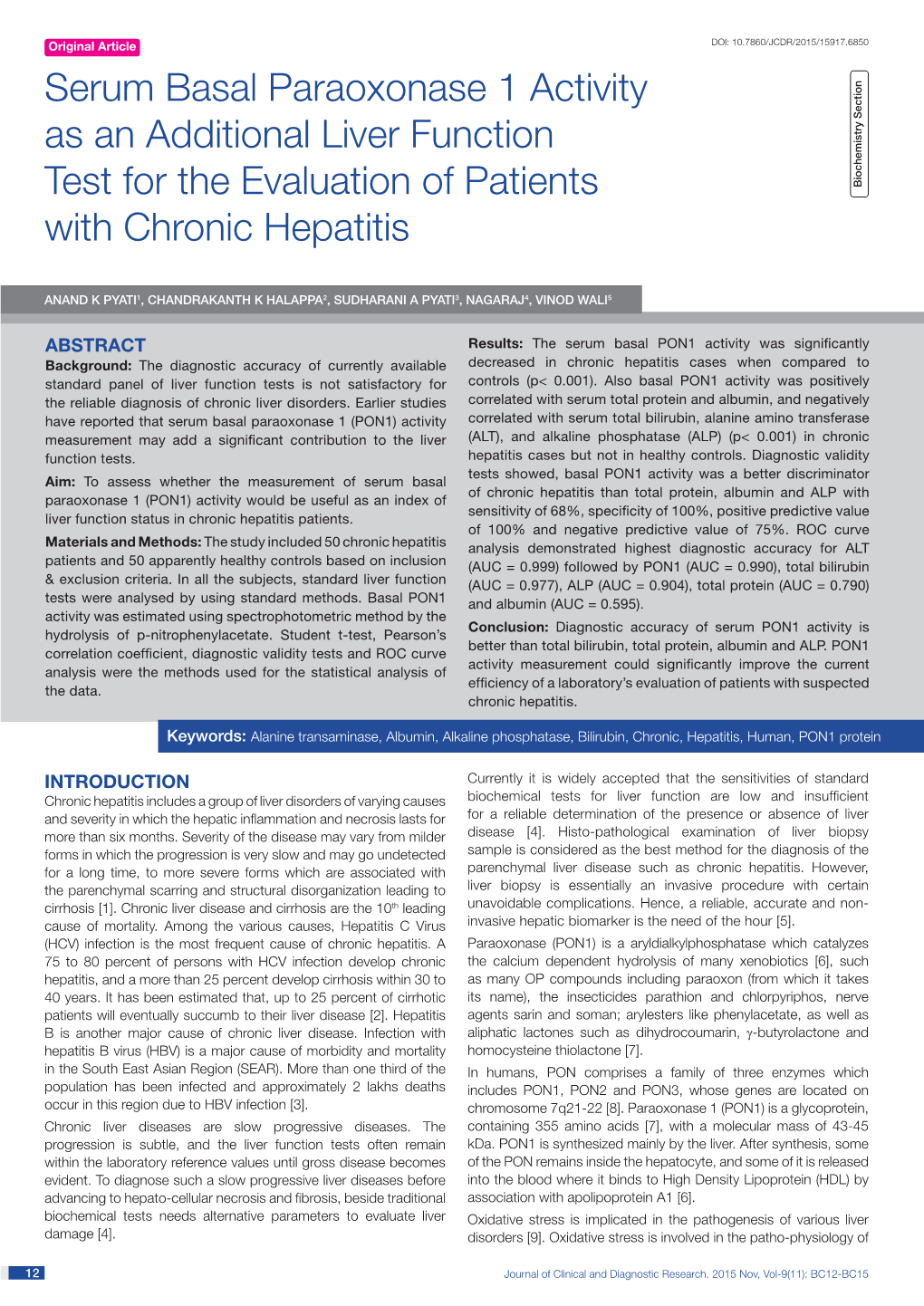 Serum Basal Paraoxonase 1 Activity As an Additional Liver Function Test