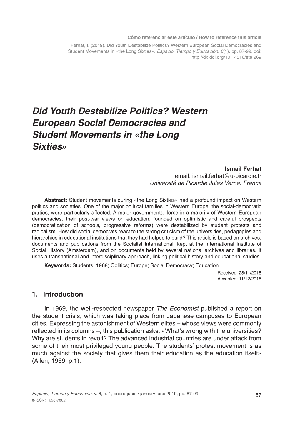 Western European Social Democracies and Student Movements in «The Long Sixties»