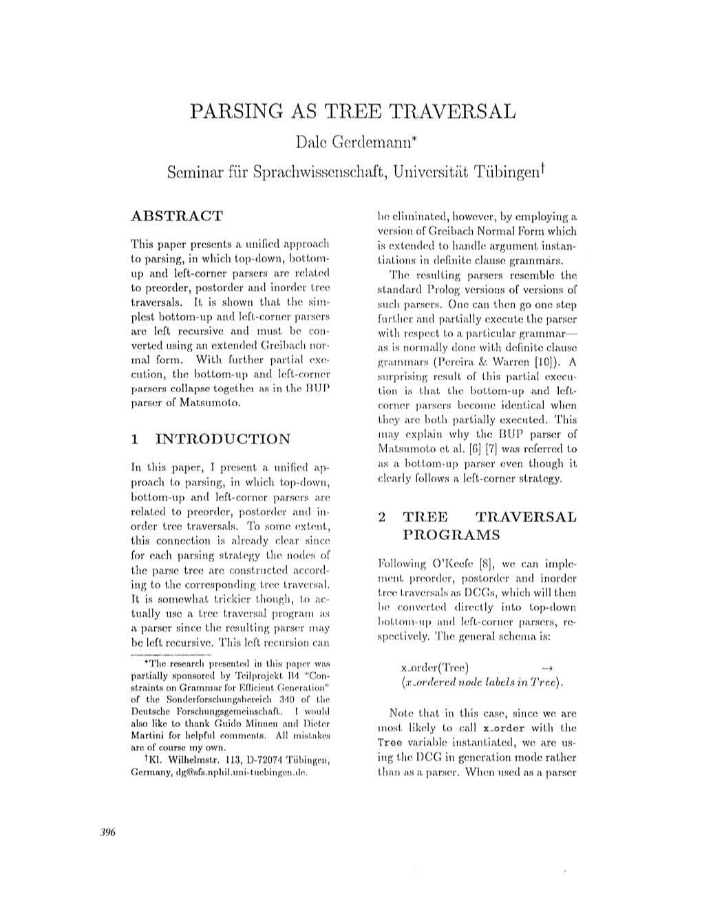 PARSING AS TREE TRAVERSAL Dale Gerdemann* Seminar Ffir Sprachwissenschaft, Universiti T T Bingen T