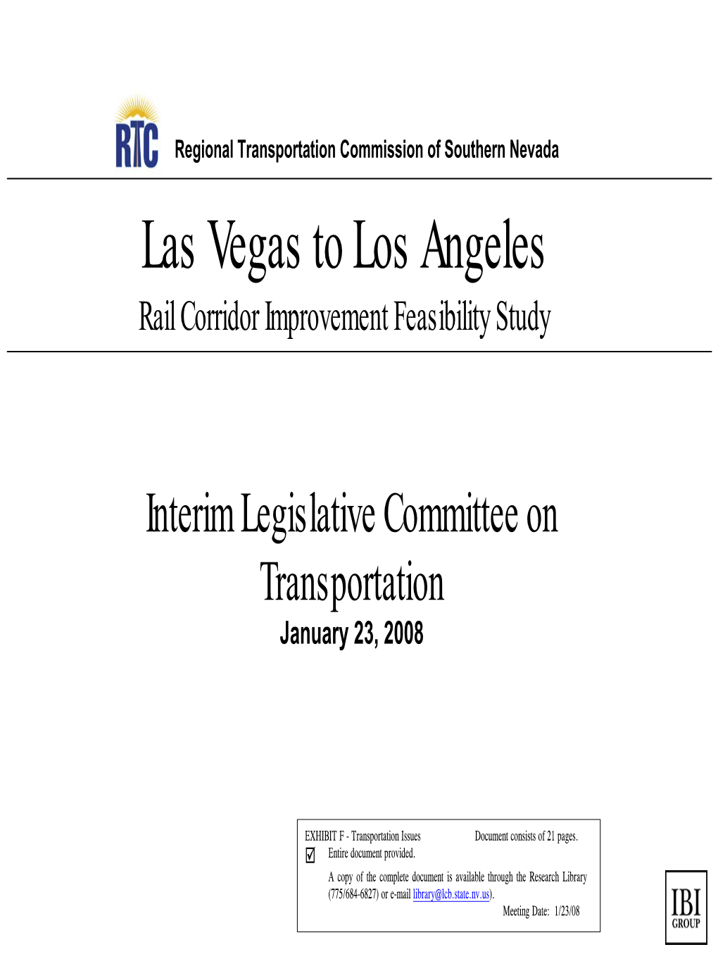 Las Vegas to Los Angeles Rail Corridor Improvement Feasibility Study