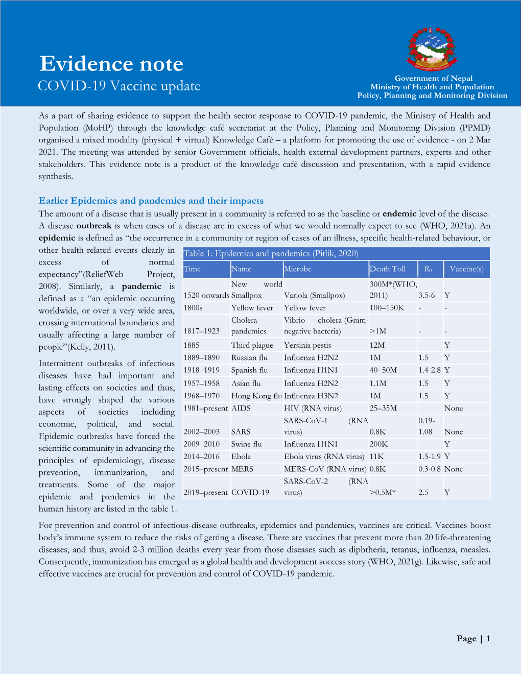 Knowledge Cafe Evidence Note 5 COVID-19 Vaccine Update