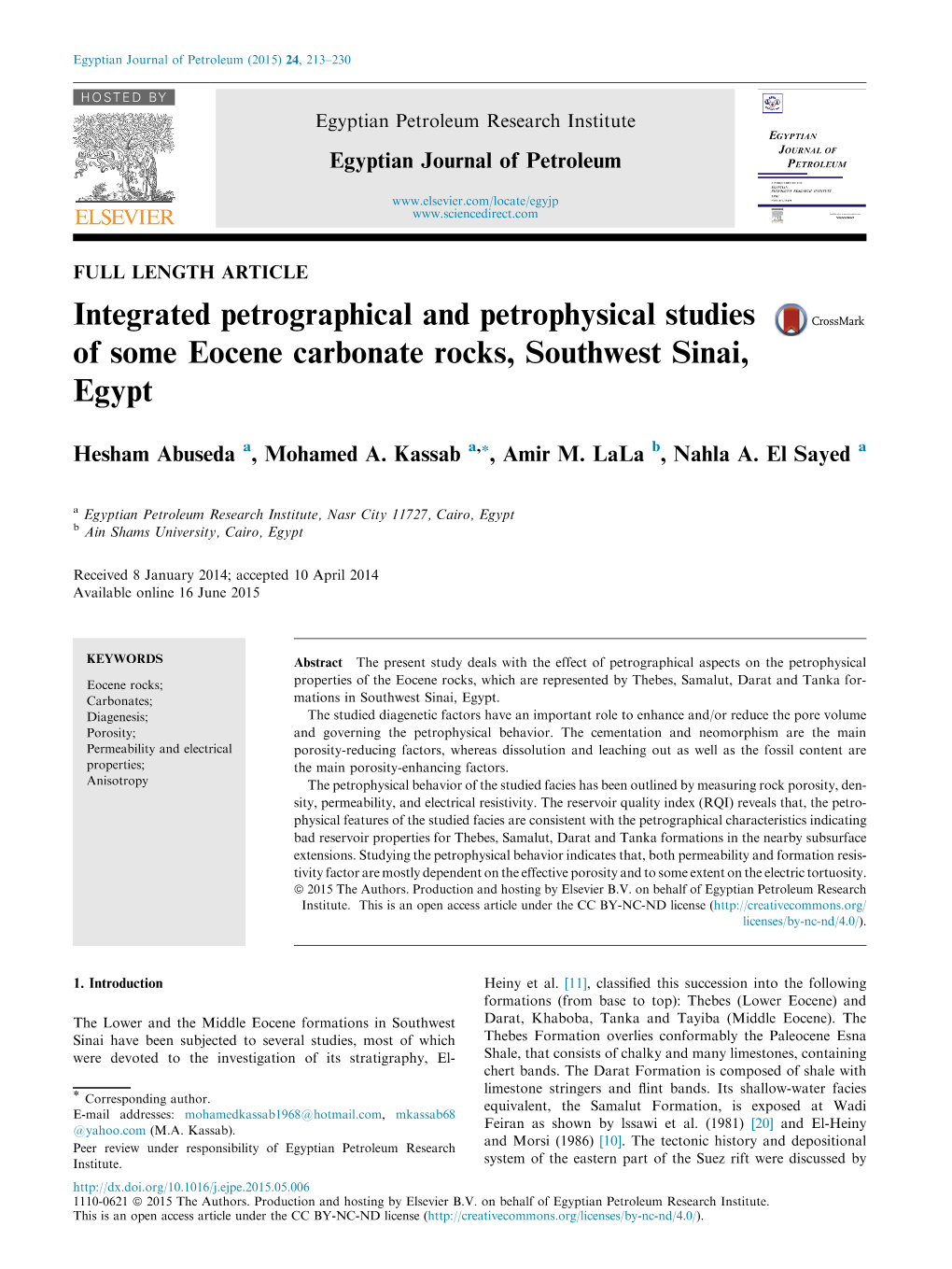 Integrated Petrographical and Petrophysical Studies of Some Eocene Carbonate Rocks, Southwest Sinai, Egypt