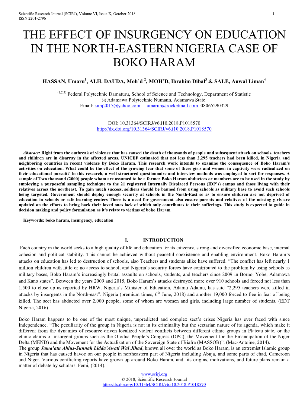 The Effect of Insurgency on Education in the North-Eastern Nigeria Case of Boko Haram