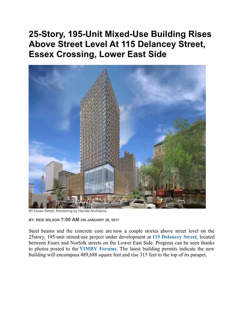 25-Story, 195-Unit Mixed-Use Building Rises Above Street Level at 115 Delancey Street, Essex Crossing, Lower East Side