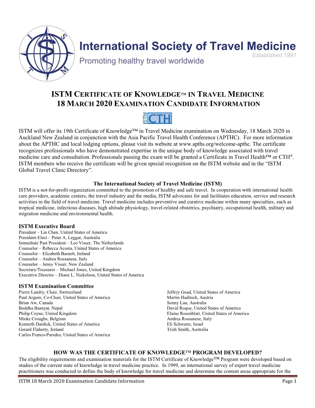 Istm Certificate of Knowledge™ in Travel Medicine 18 March 2020 Examination Candidate Information