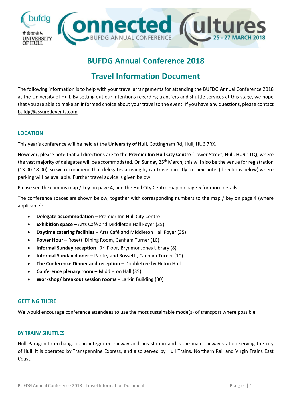BUFDG Annual Conference 2018 Travel Information Document