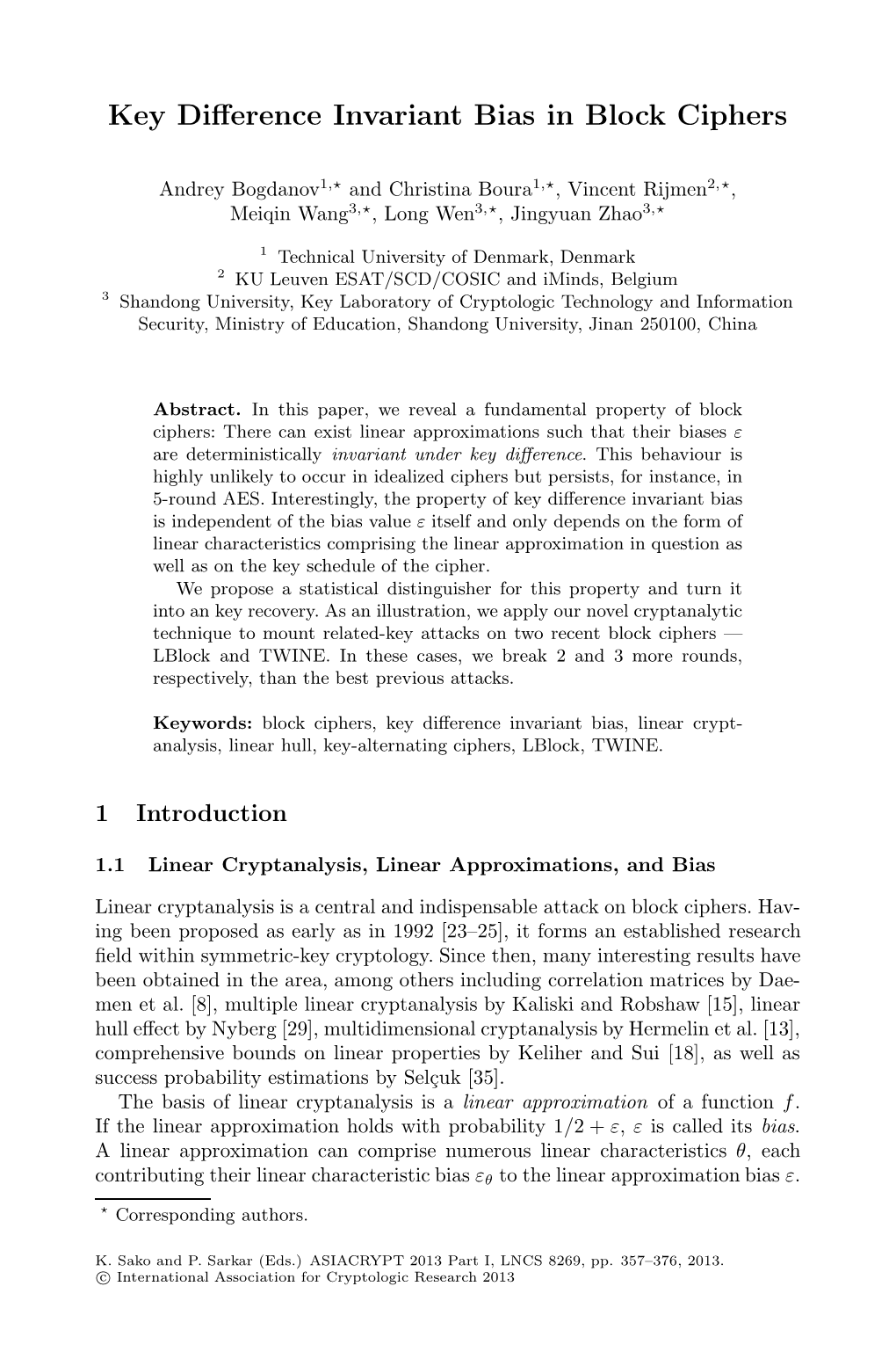 Key Difference Invariant Bias in Block Ciphers