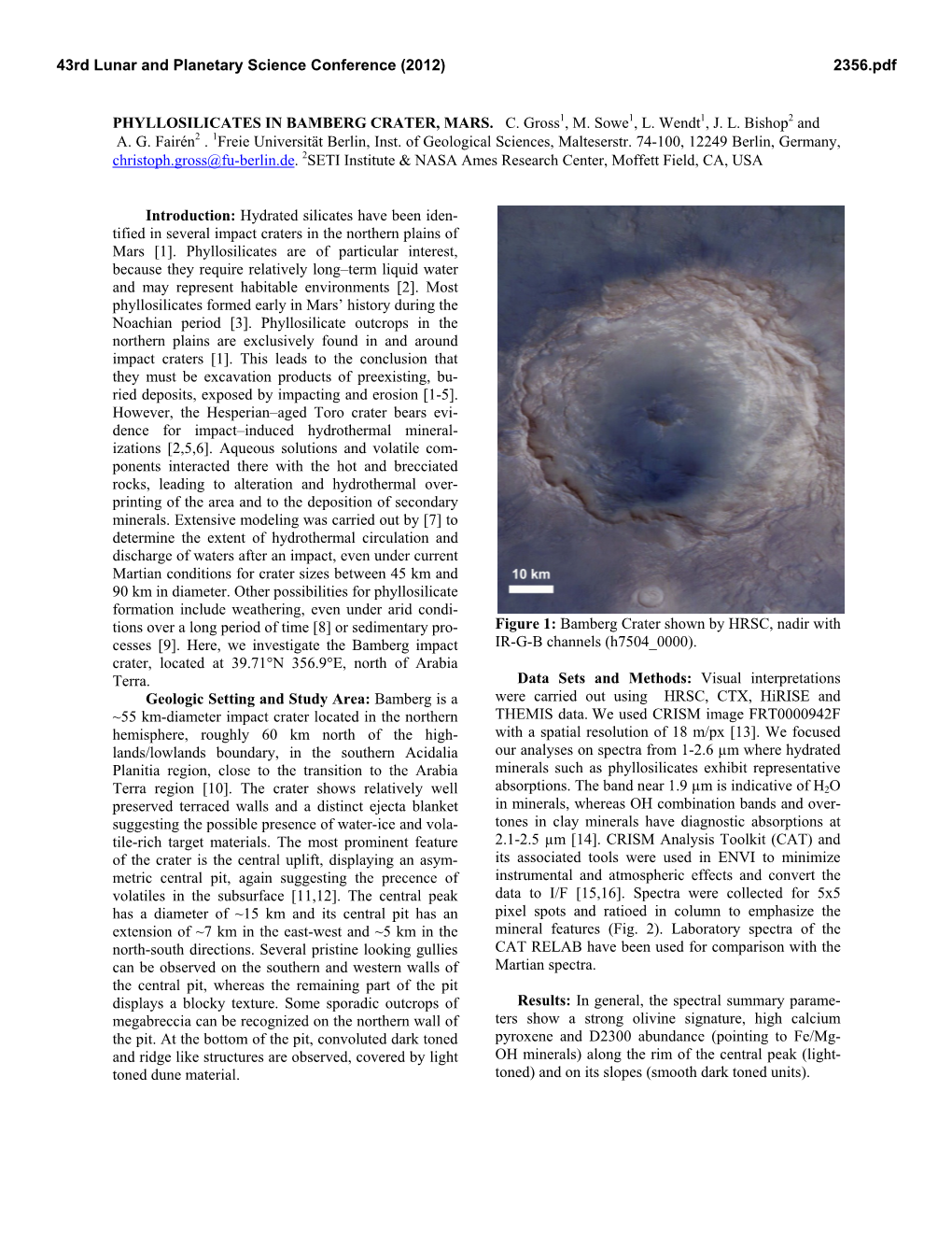 Phyllosilicates in Bamberg Crater, Mars