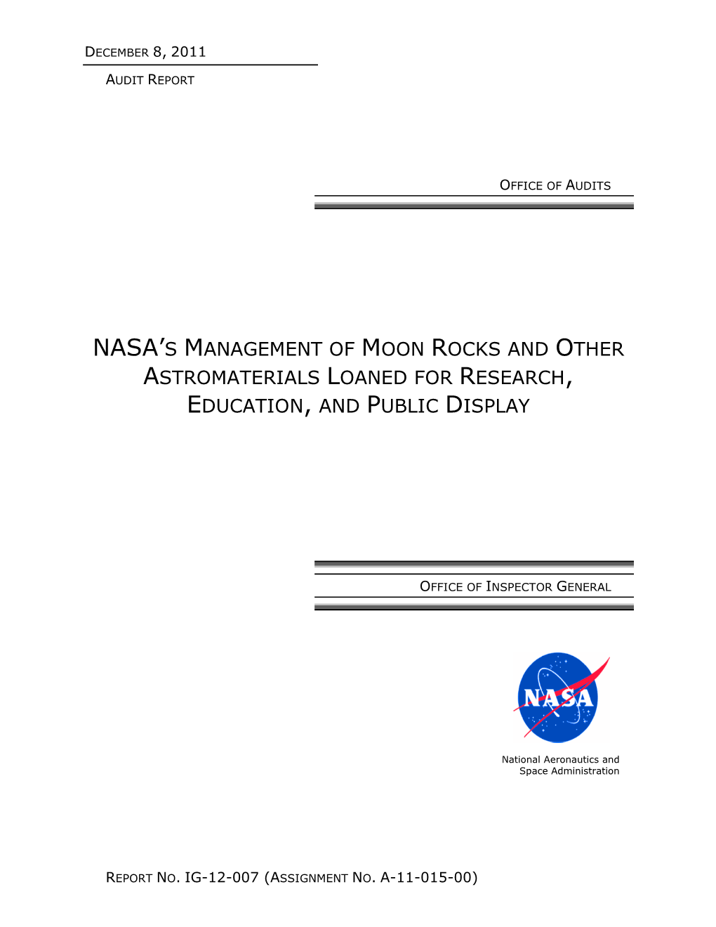 NASA's Management of Moon Rocks and Other Astromaterials