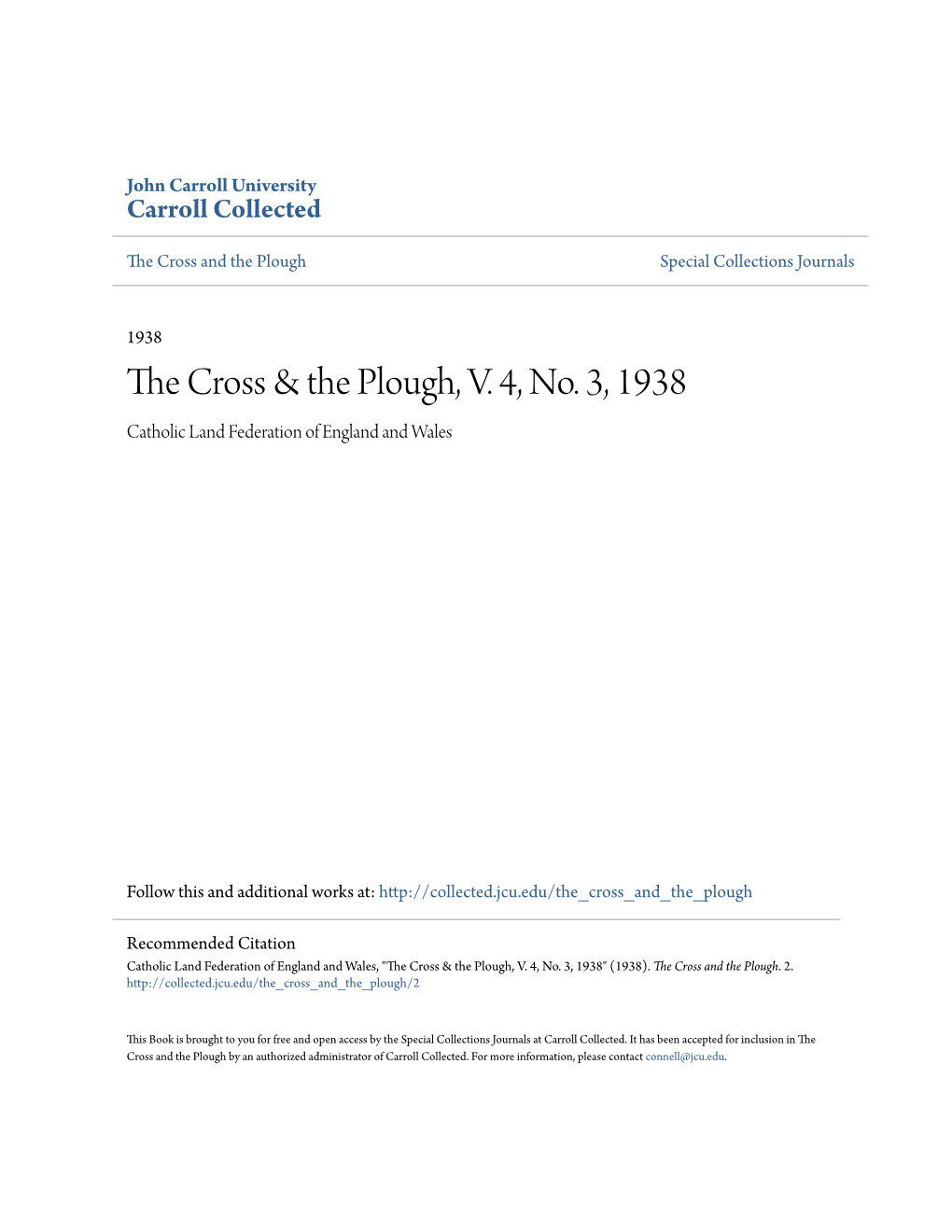 The Cross & the Plough, V. 4, No. 3, 1938