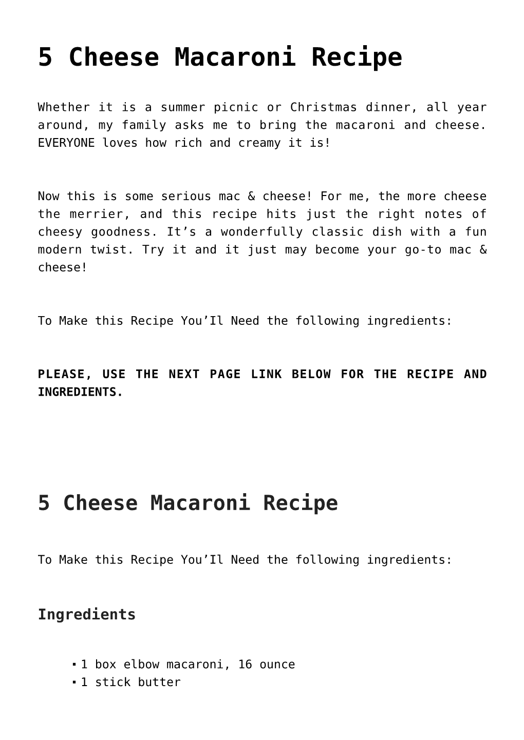 5 Cheese Macaroni Recipe