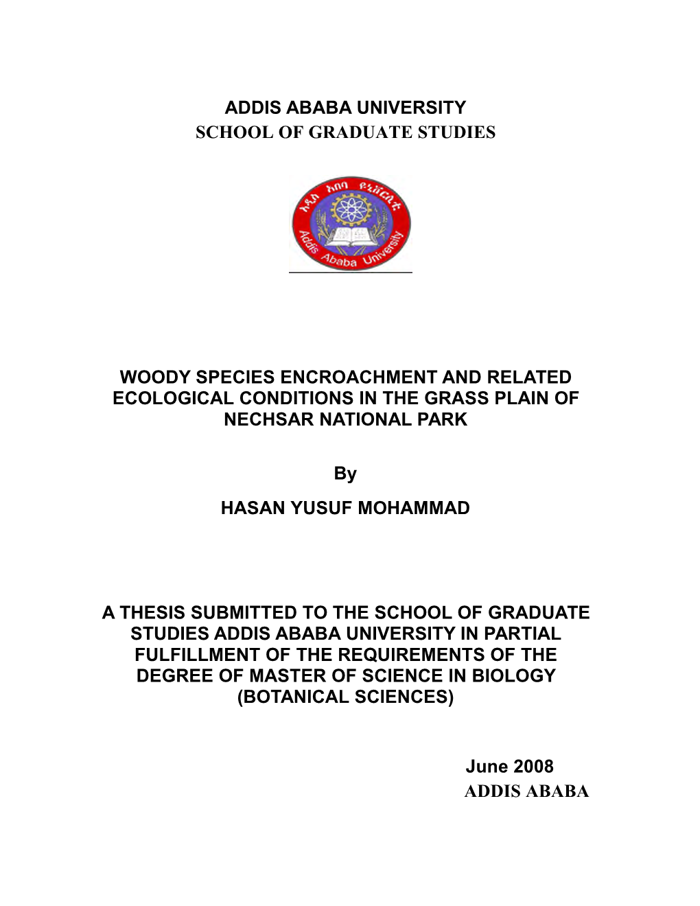 Addis Ababa University School of Graduate Studies