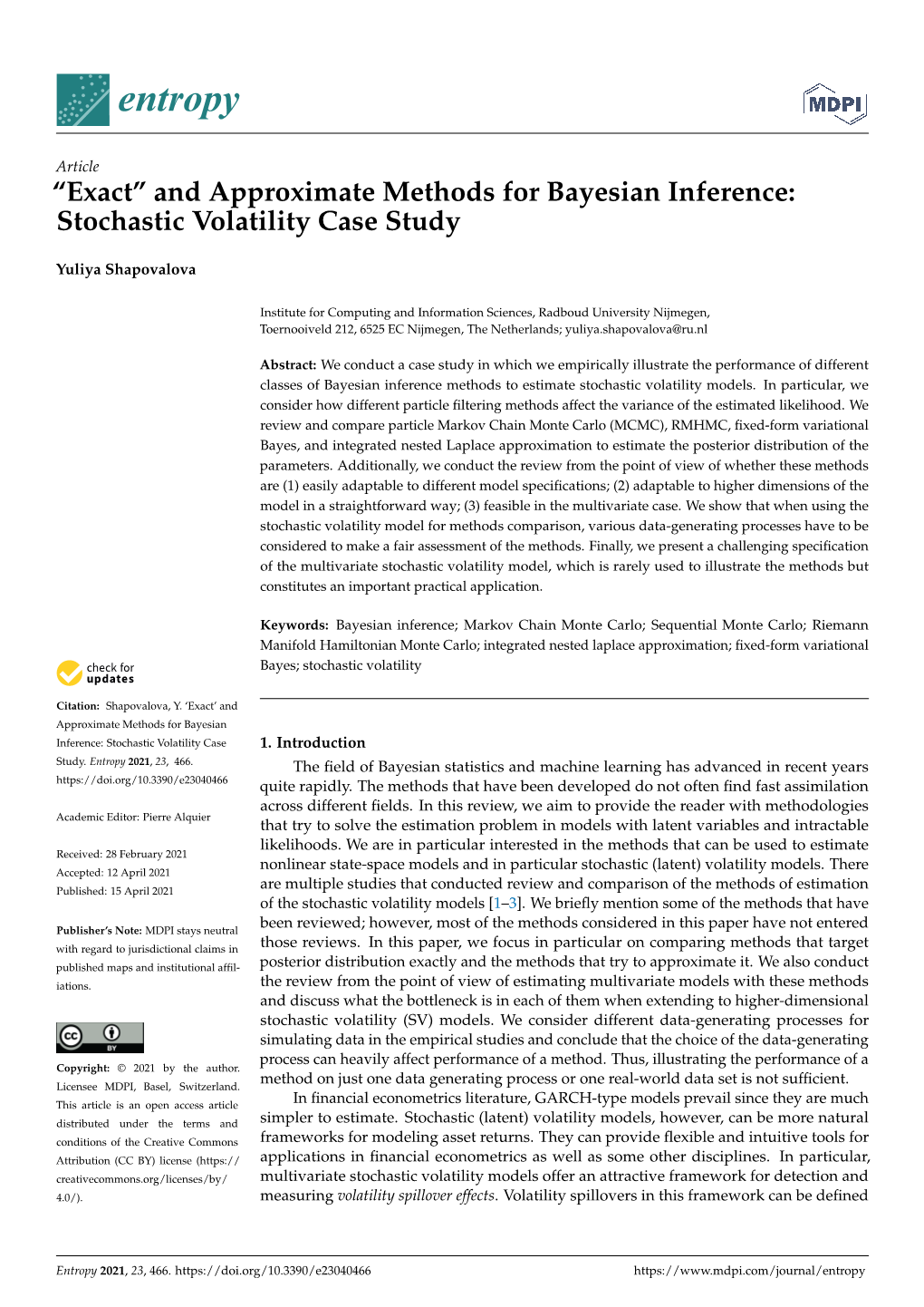 Exact'' and Approximate Methods for Bayesian Inference