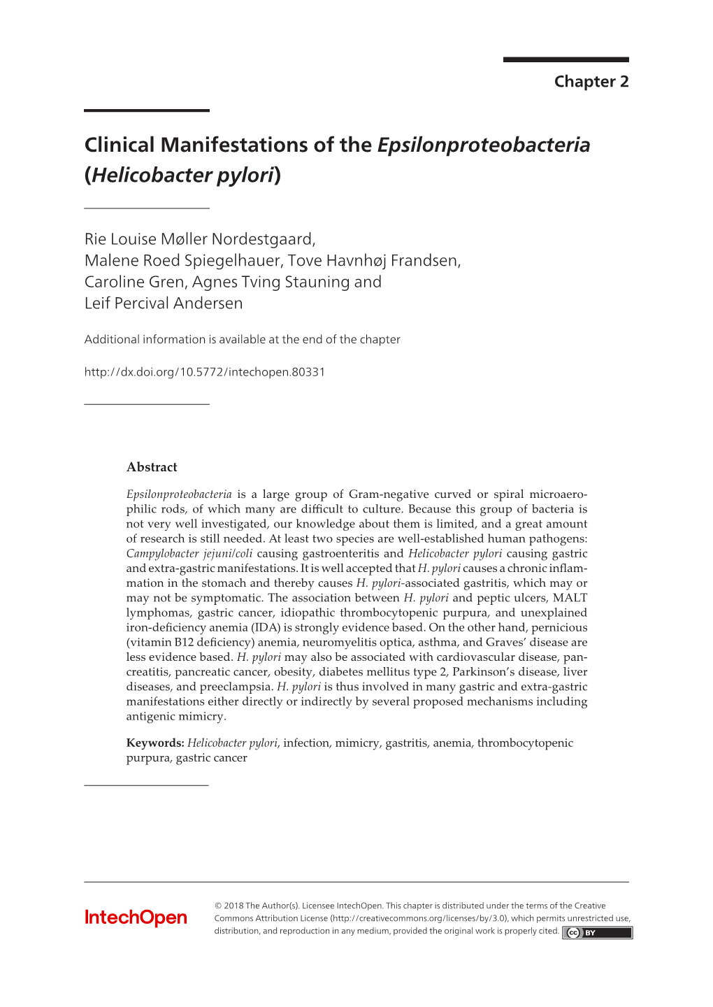 Clinical Manifestations of the Epsilonproteobacteria (Helicobacter Pylori)
