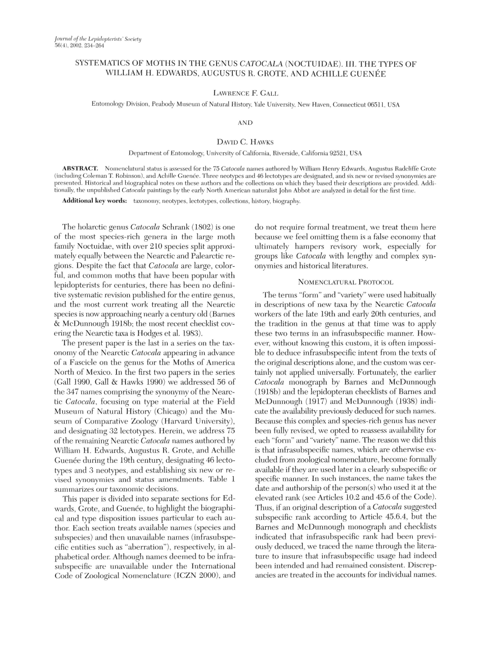 Systamatics of Moths in the Genus Catocala