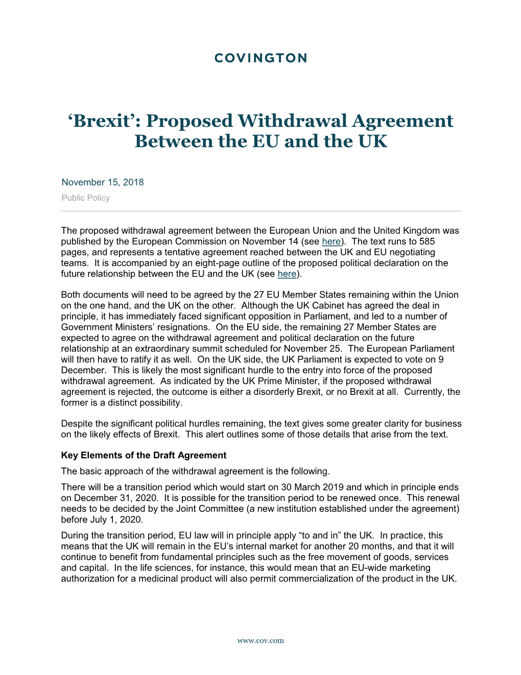 'Brexit': Proposed Withdrawal Agreement Between the EU and The