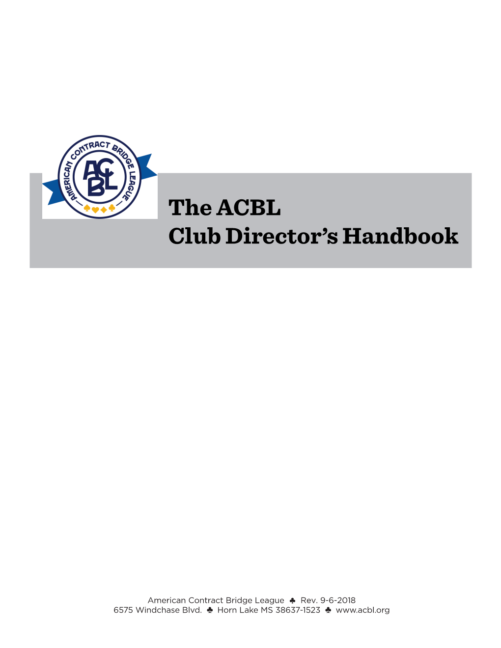 Acbl Club Directors Handbook